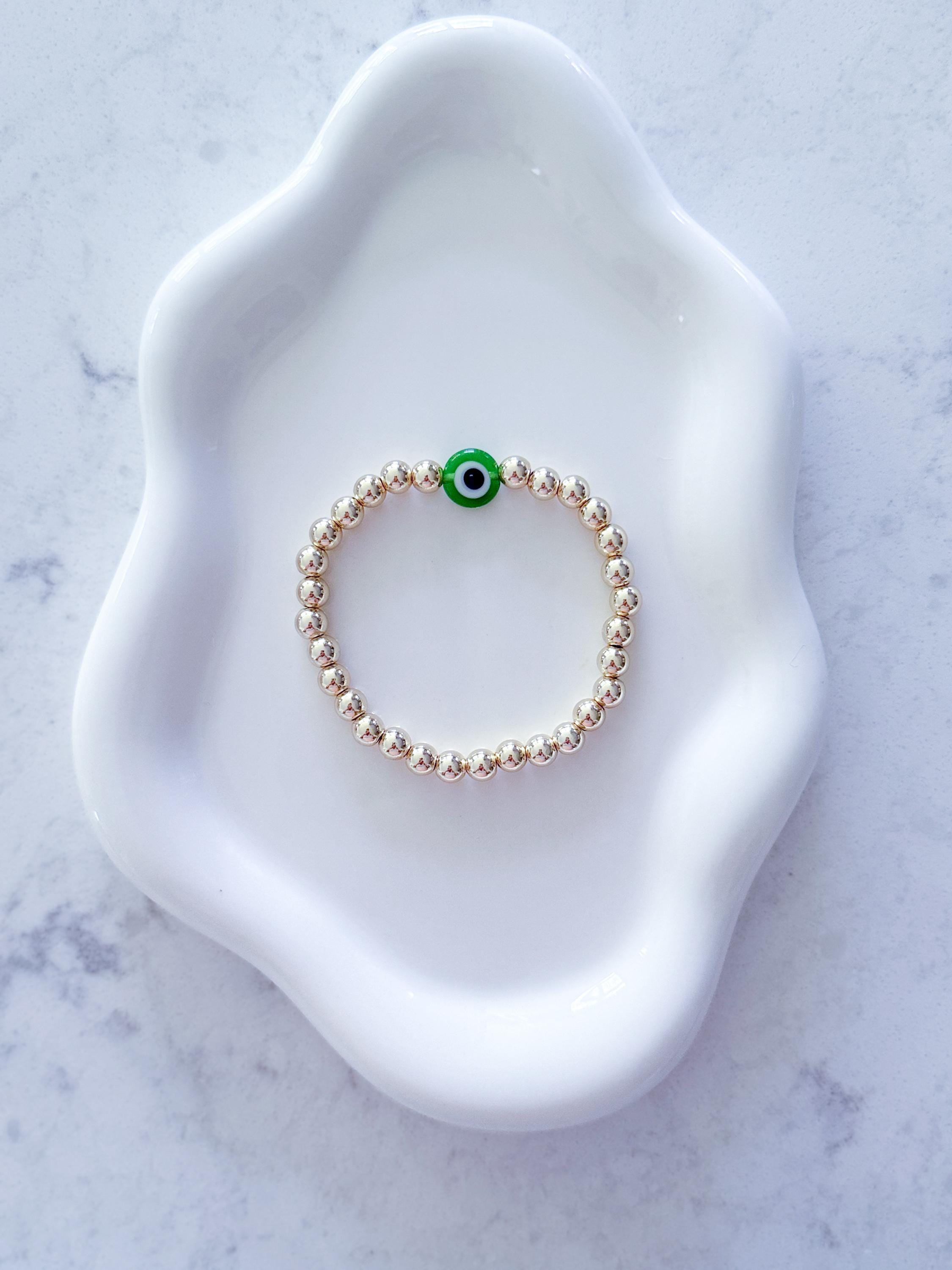 14kt Gold-Plated Evil Eye Bracelet with Gold-Filled Beads
