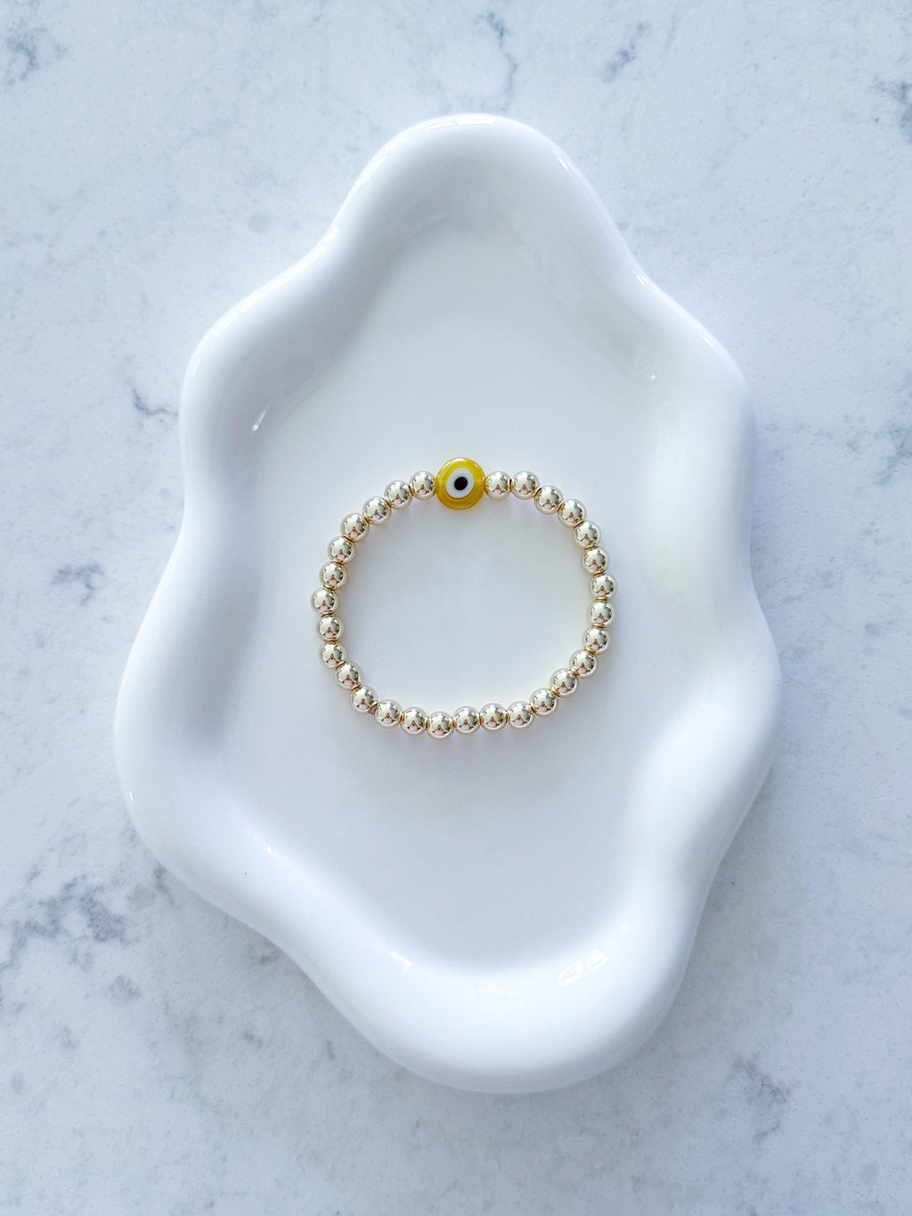 14kt Gold-Plated Evil Eye Bracelet with Gold-Filled Beads