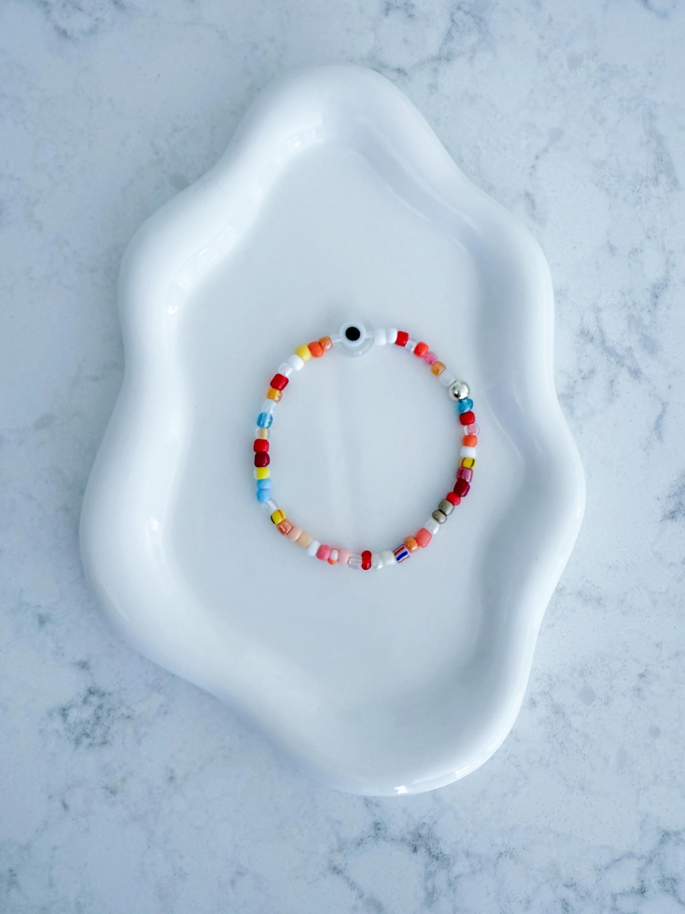Multicolor Beaded Evil Eye Friendship Bracelet with Glass Charm, 14kt Gold-Plated Bead