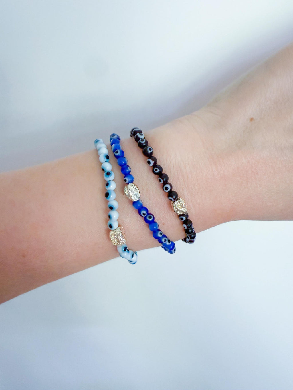 Dainty Evil Eye Bracelet: 14k Gold Filled, Custom Color Protection Jewelry