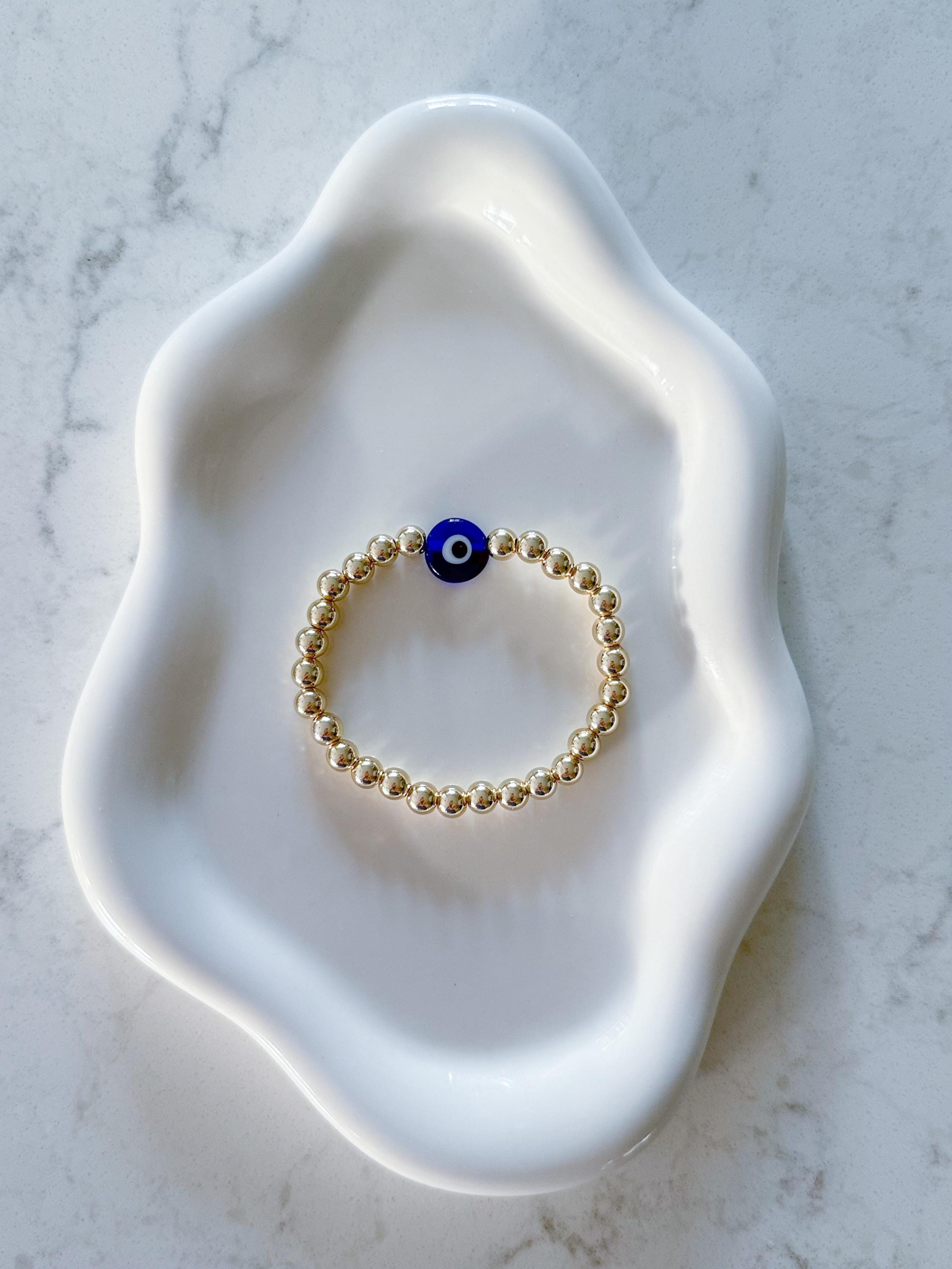 14kt Gold-Filled or Gold Plated Evil Eye Beaded Bracelet with Big Evil Eye Glass