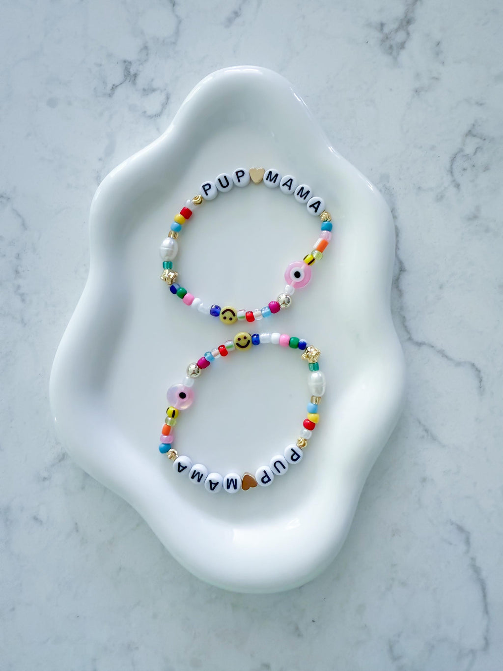 Pup Mama Beaded Bracelet – 14k Gold, Pearl, Evil Eye, Pet Lover Gift