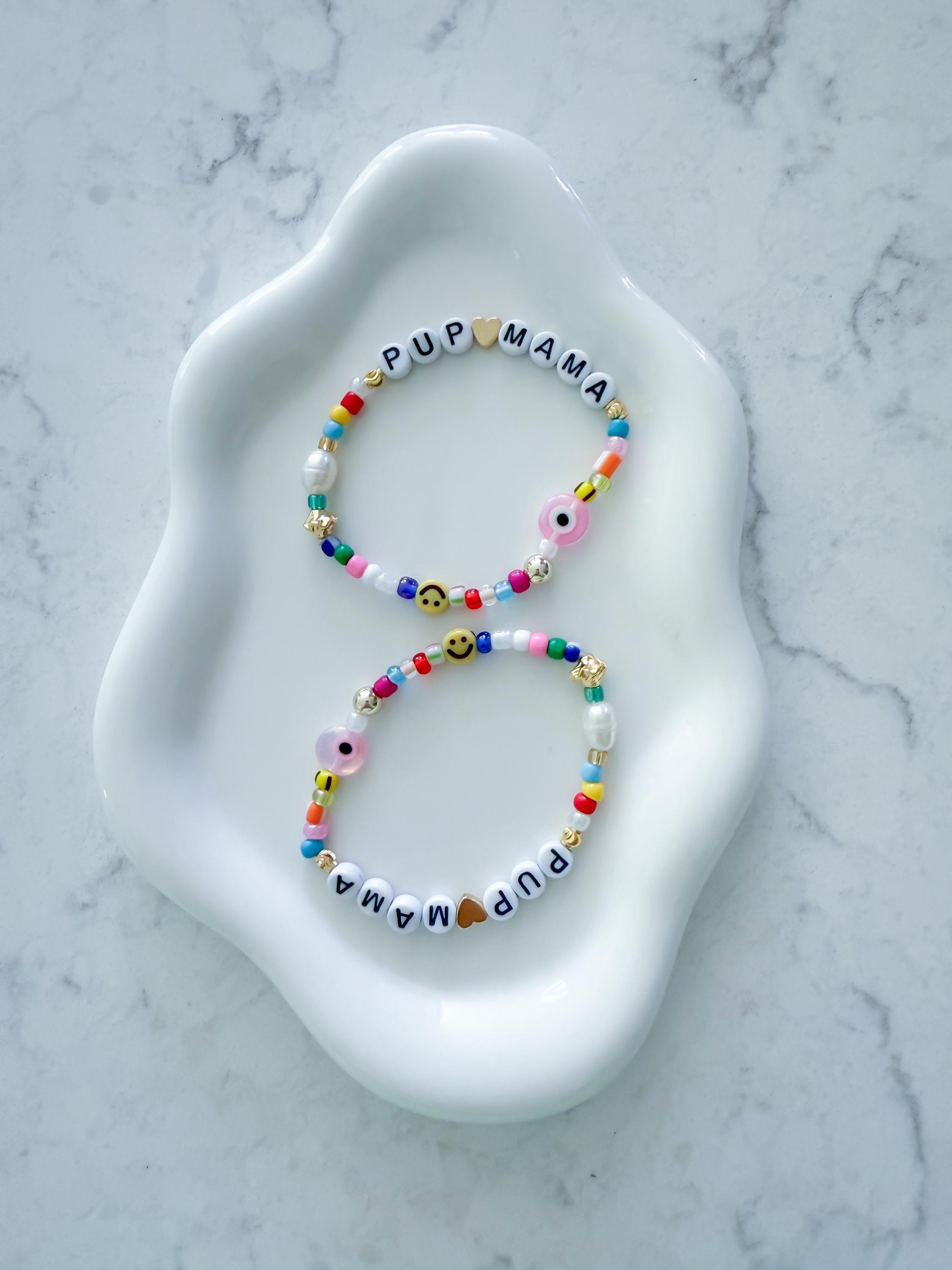 Pup Mama Beaded Bracelet – 14k Gold, Pearl, Evil Eye, Pet Lover Gift