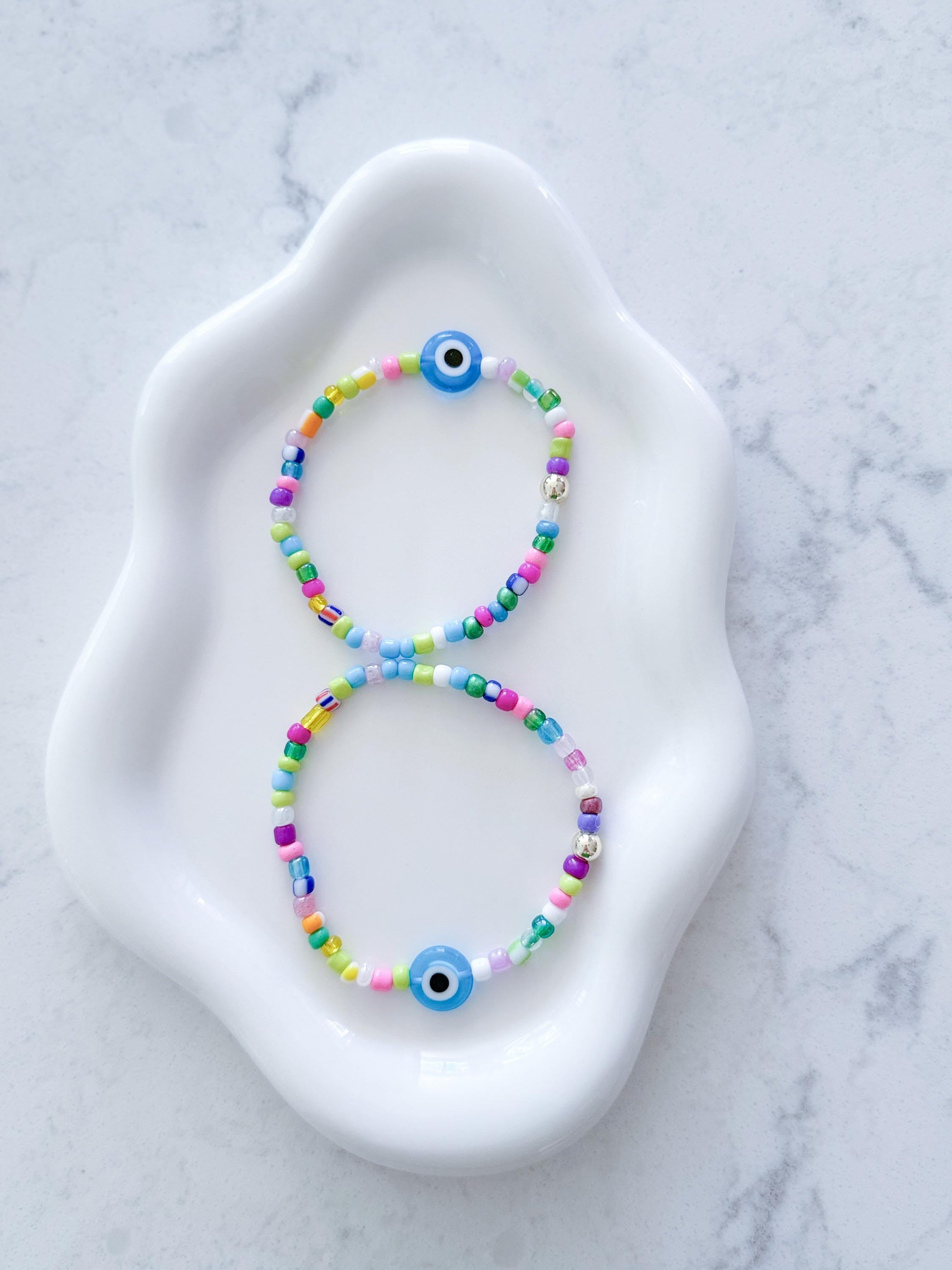 Multicolor Beaded Evil Eye Friendship Bracelet with Glass Charm, 14kt Gold-Plated Bead