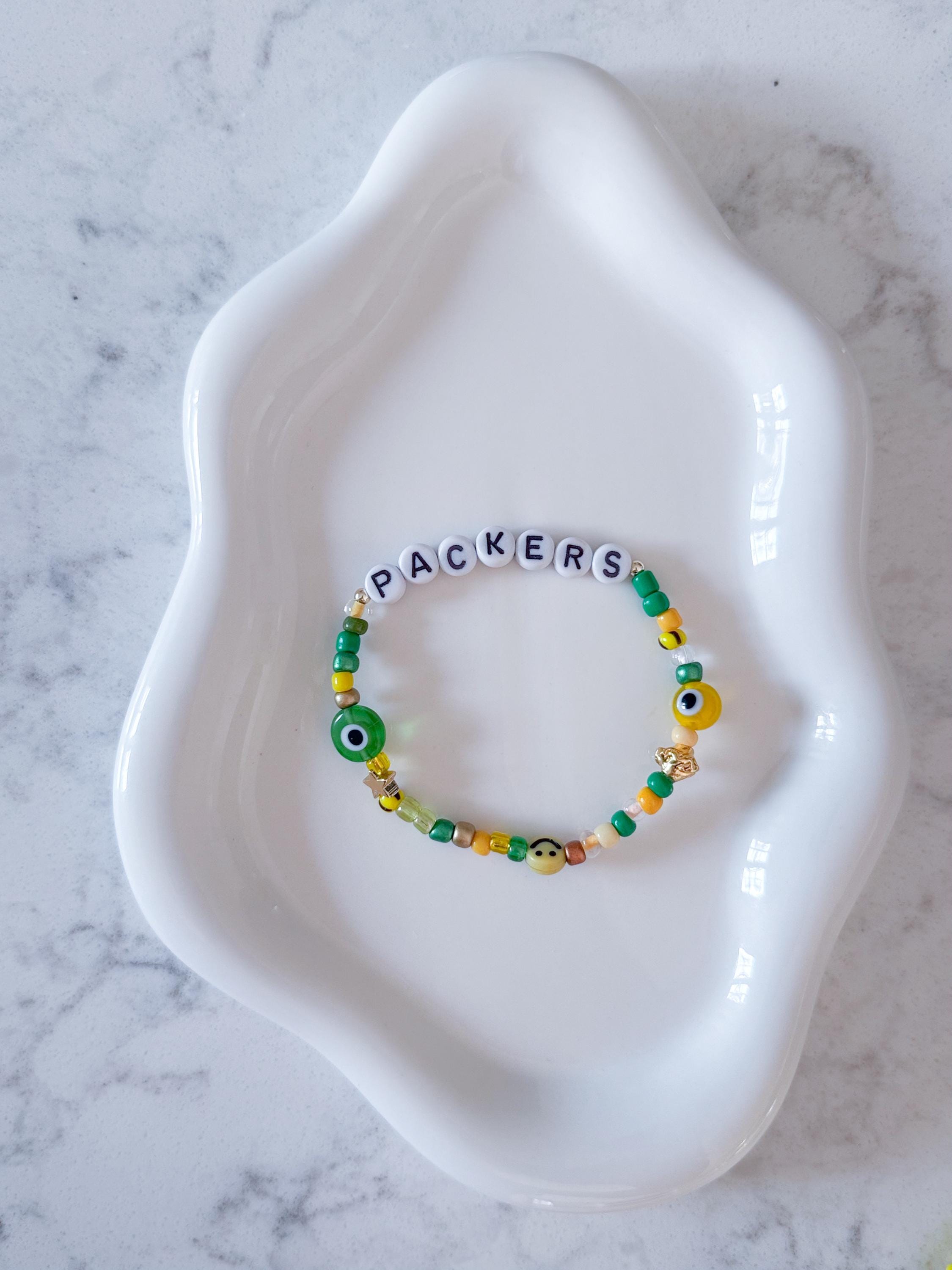 Custom NFL Team Beaded Bracelet: 14kt Gold-Plated, Handmade Game Day Jewelry