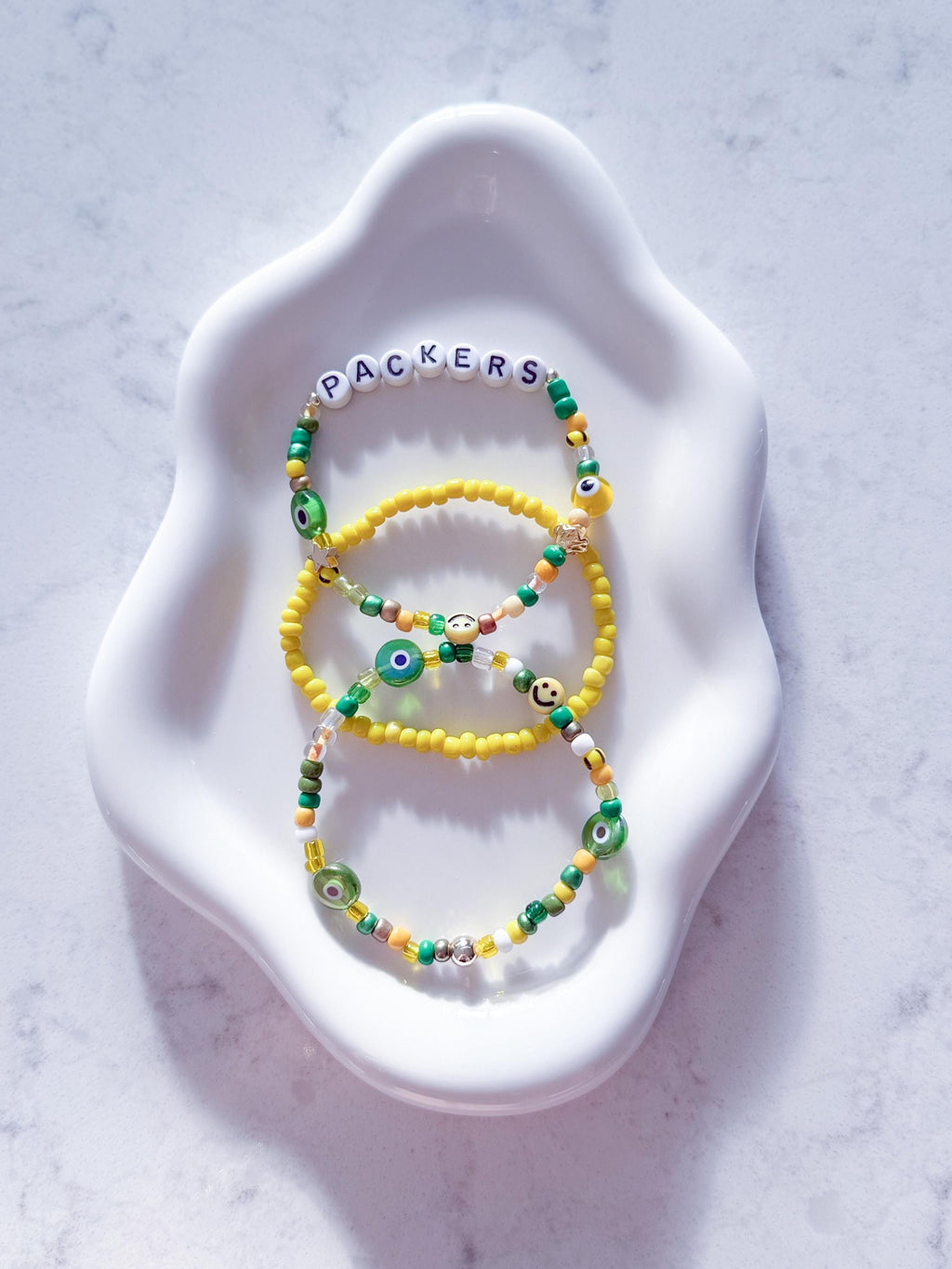 Custom NFL Team Beaded Bracelet: 14kt Gold-Plated, Handmade Game Day Jewelry