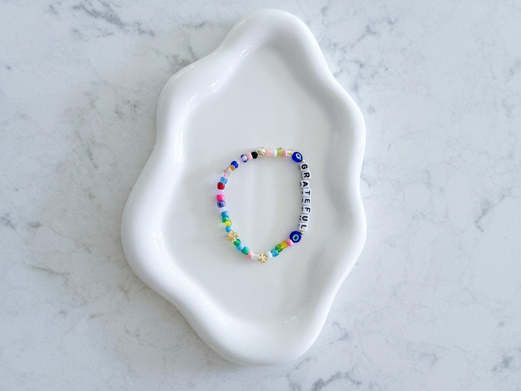 Custom Word Beaded Bracelet, Personalized Friendship Bracelet Evil Eye Protection, Inspirational Words f*ck off, grateful, strong AF
