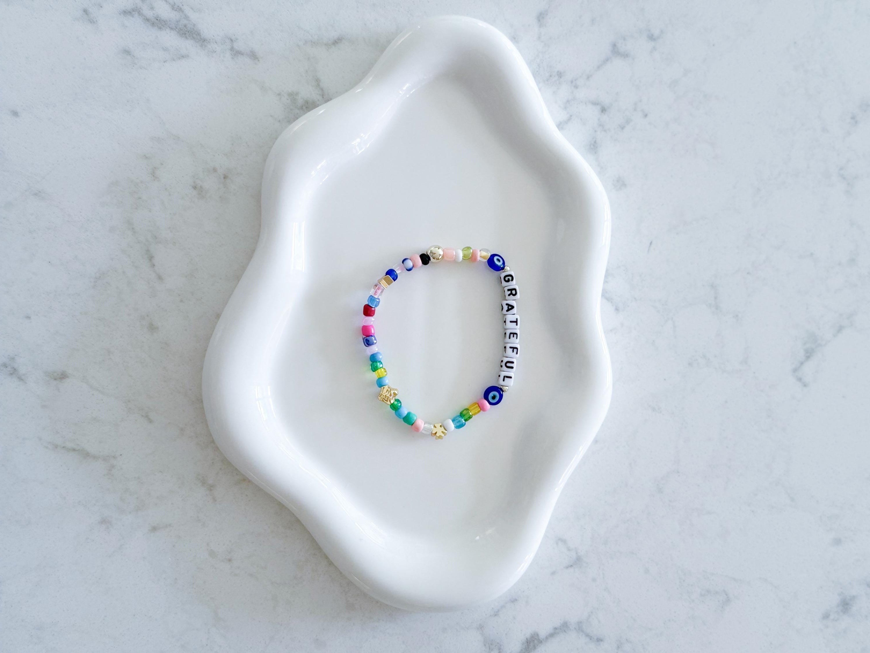 Custom Word Beaded Bracelet, Personalized Friendship Bracelet Evil Eye Protection, Inspirational Words f*ck off, grateful, strong AF