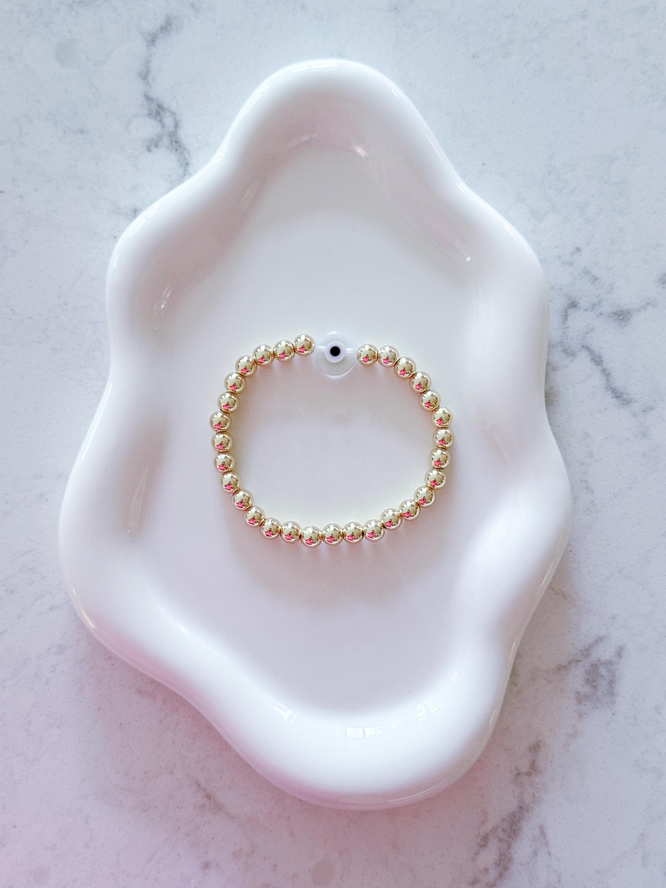 14kt Gold-Filled or Gold Plated Evil Eye Beaded Bracelet with Big Evil Eye Glass