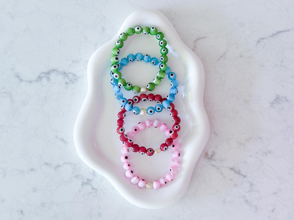 Evil Eye Bracelet: 14k Gold Plated Bead, Custom Color Protection Jewelry