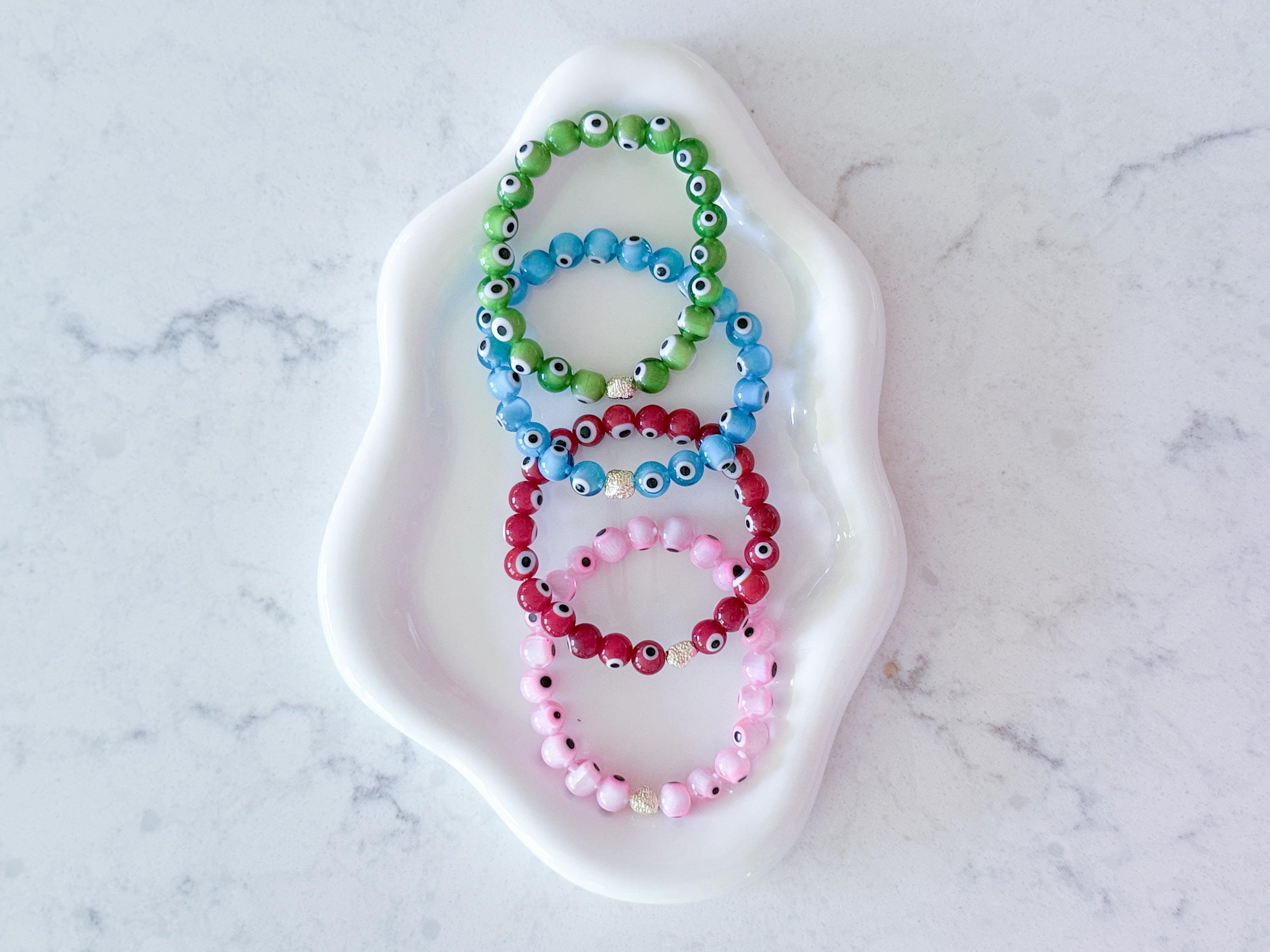 Evil Eye Bracelet: 14k Gold Plated Bead, Custom Color Protection Jewelry