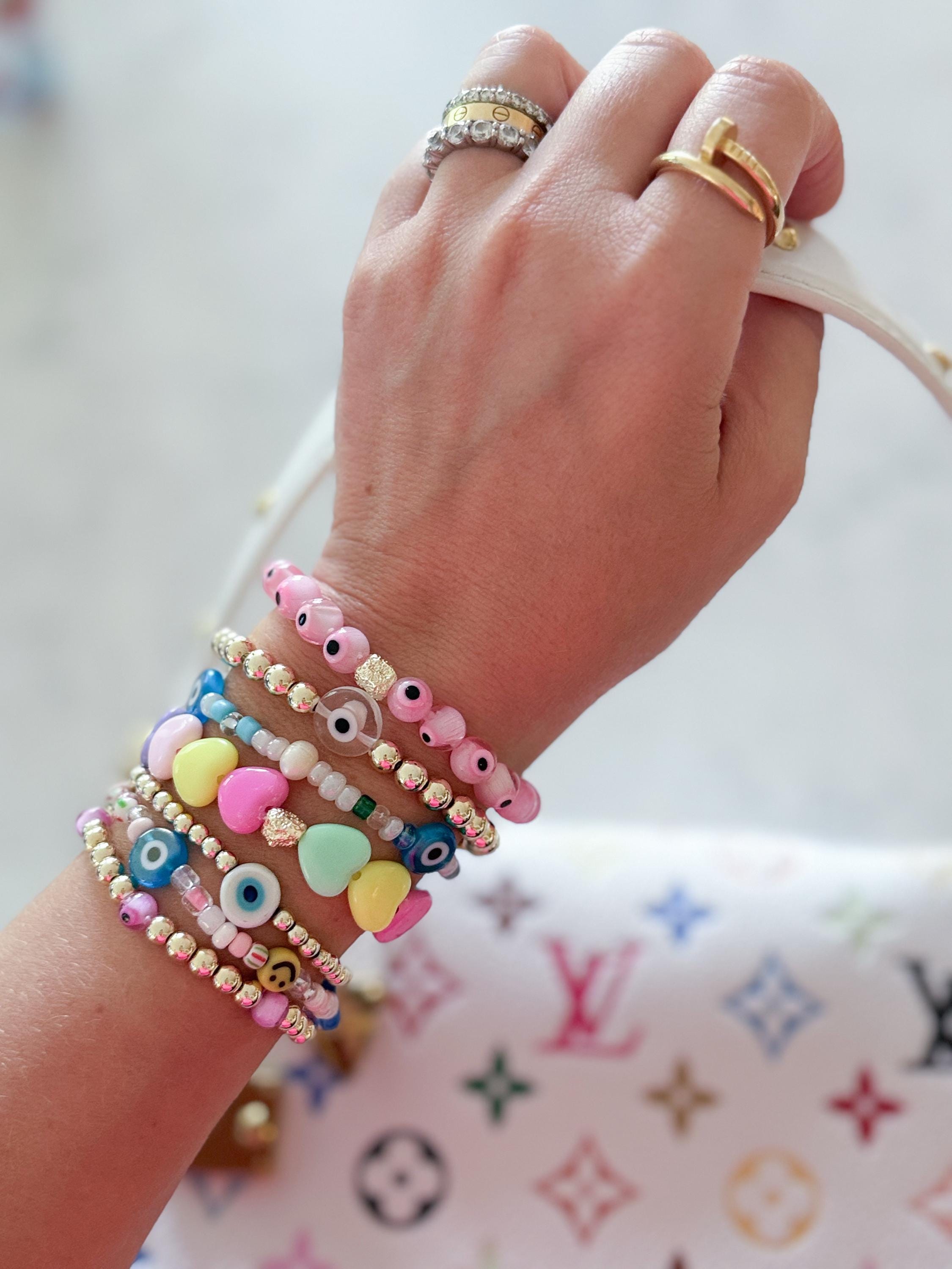 Evil Eye Bracelet: 14k Gold Plated Bead, Custom Color Protection Jewelry