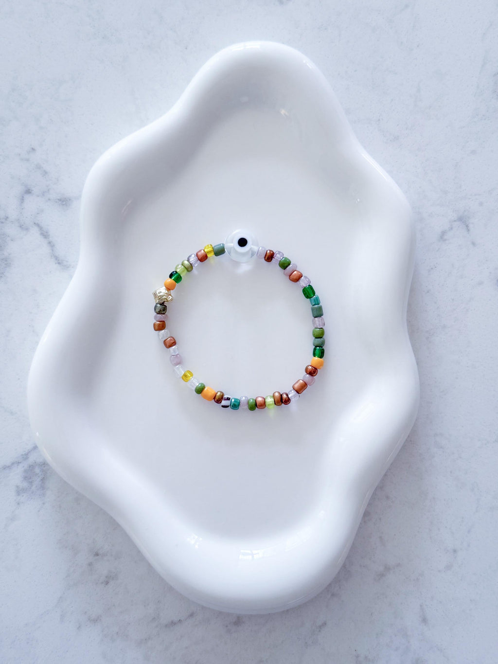 Multicolor Beaded Evil Eye Friendship Bracelet with Glass Charm, 14kt Gold-Plated Bead