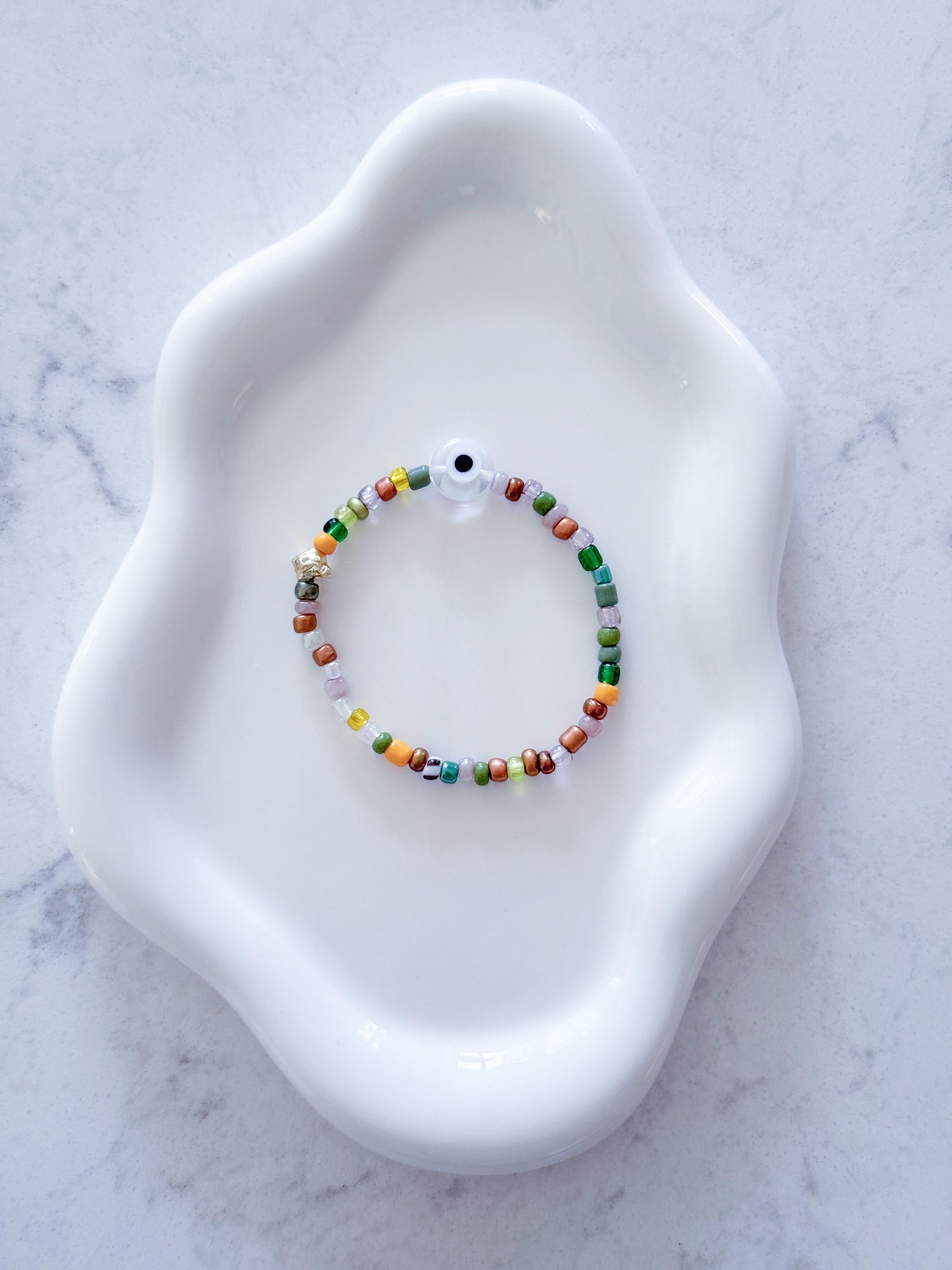 Multicolor Beaded Evil Eye Friendship Bracelet with Glass Charm, 14kt Gold-Plated Bead