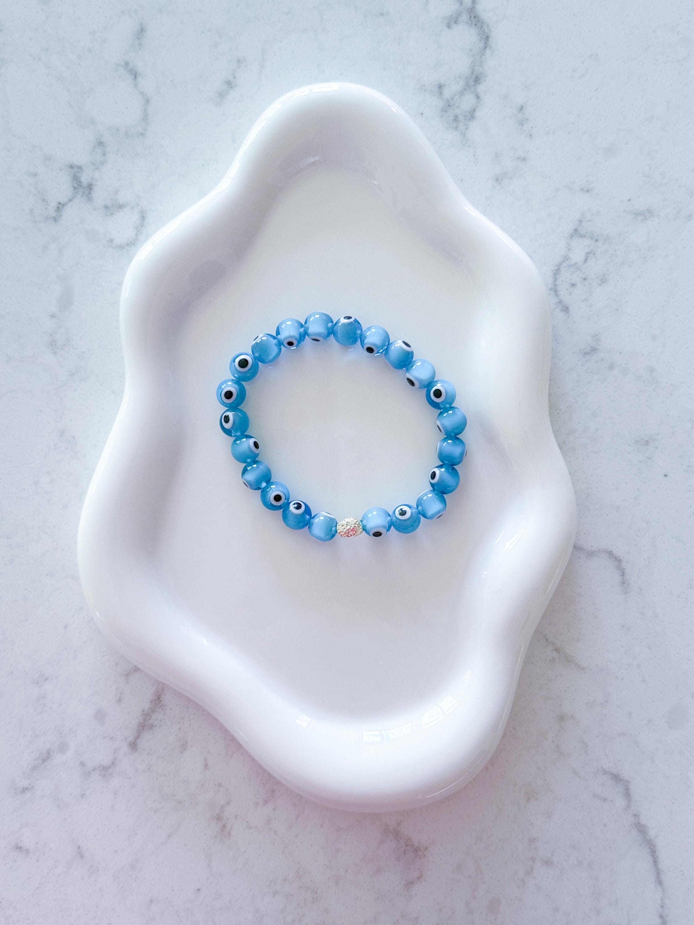 Evil Eye Bracelet: 14k Gold Plated Bead, Custom Color Protection Jewelry
