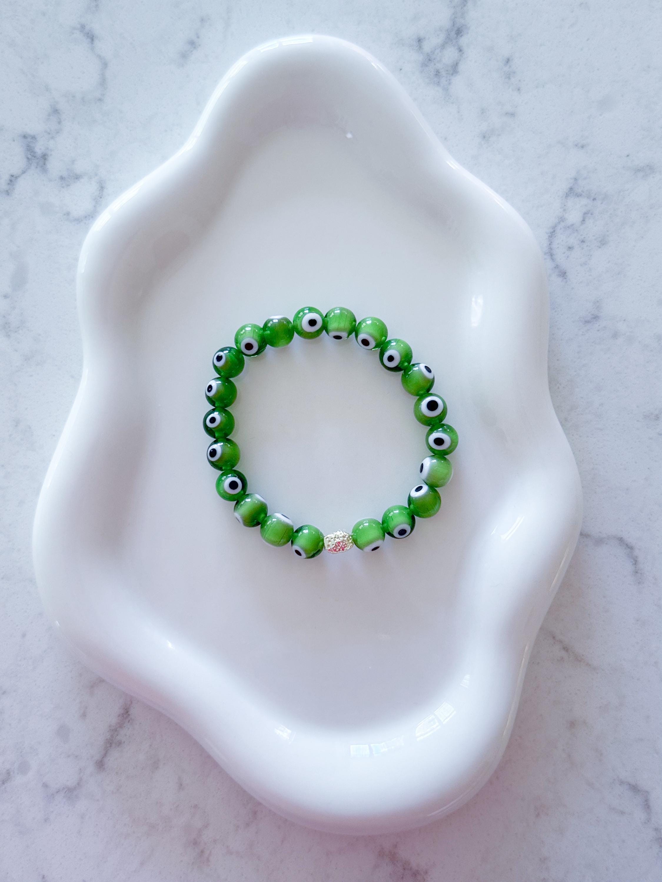 Evil Eye Bracelet: 14k Gold Plated Bead, Custom Color Protection Jewelry