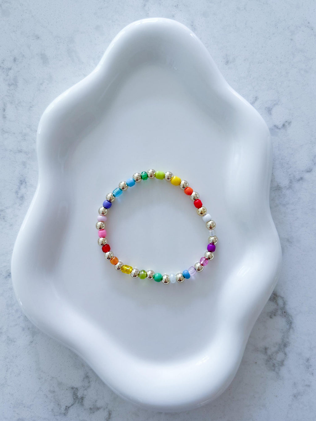Rainbow Beaded 14KT Gold Filled or Gold Plated Stacking Bracelet | Colorful Beads & Gold Filled Beads | Layered Stackable Minimalist Jewelry