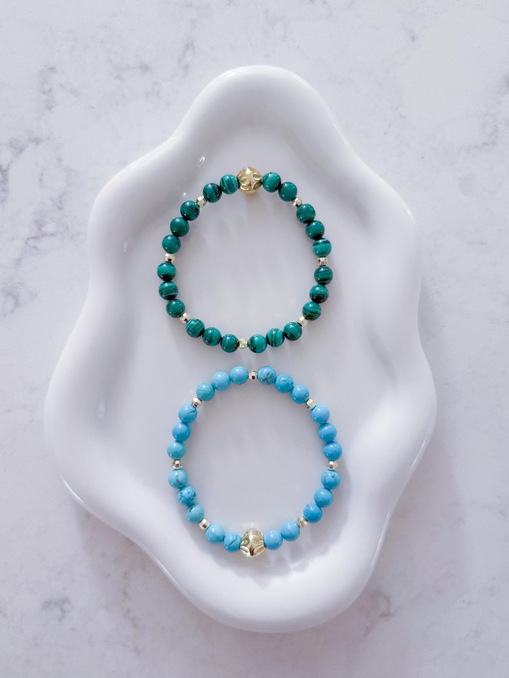 Malachite Beaded Bracelet | 14KT Gold Plated Accents, Healing Stone