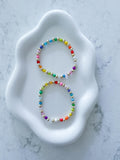 Rainbow Beaded 14KT Gold Filled or Gold Plated Stacking Bracelet | Colorful Beads & Gold Filled Beads | Layered Stackable Minimalist Jewelry