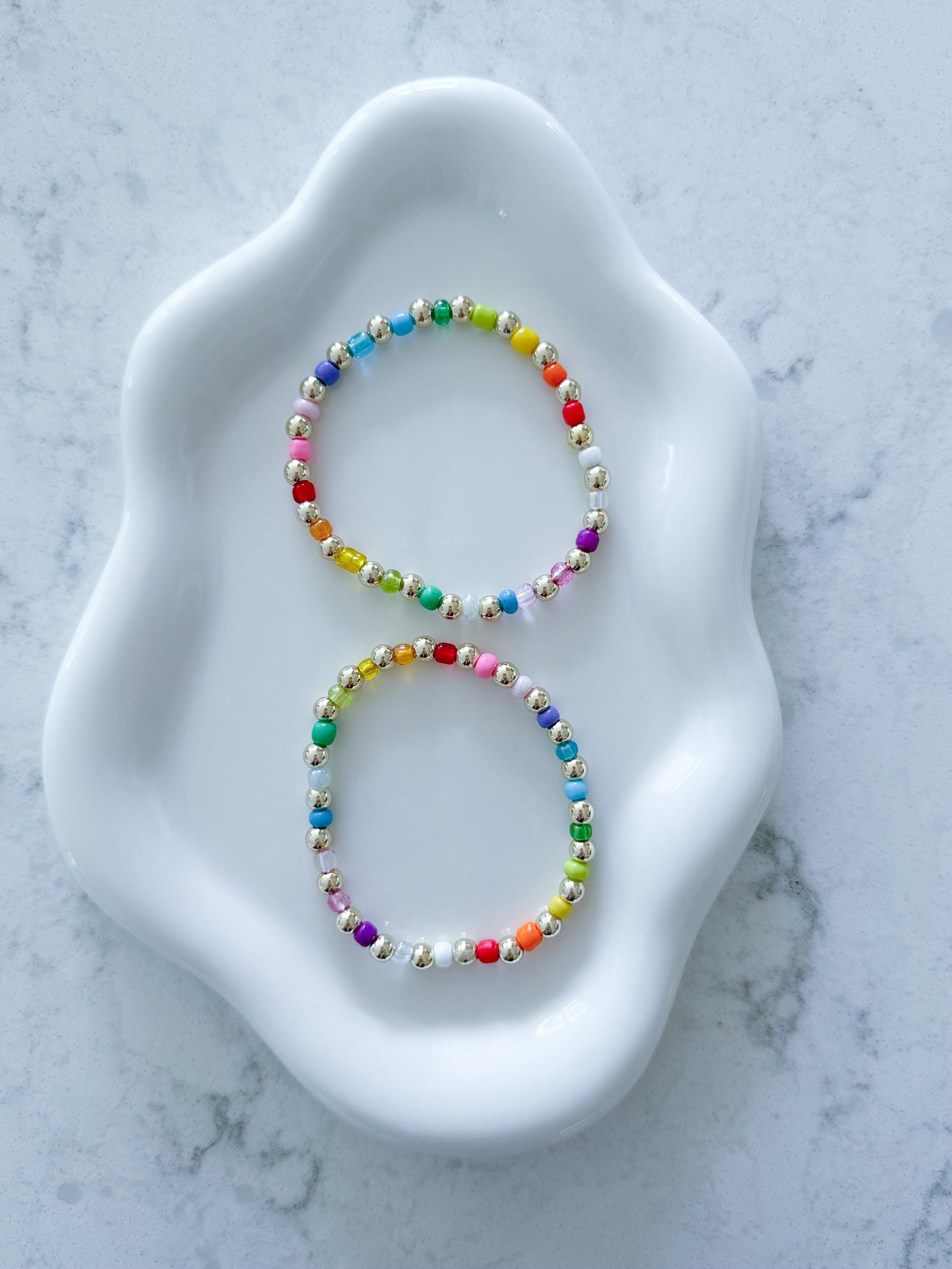 Rainbow Beaded 14KT Gold Filled or Gold Plated Stacking Bracelet | Colorful Beads & Gold Filled Beads | Layered Stackable Minimalist Jewelry