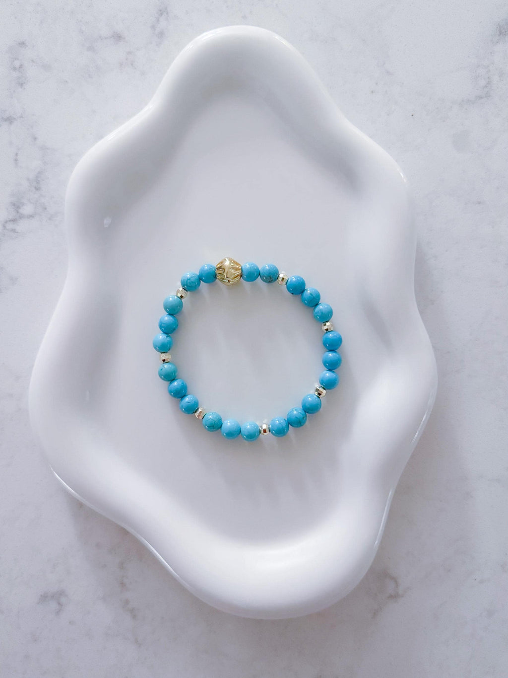 Malachite Beaded Bracelet | 14KT Gold Plated Accents, Healing Stone
