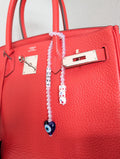 Handmade Iridescent Beaded Bag Charm – Lucky Evil Eye, Cherries