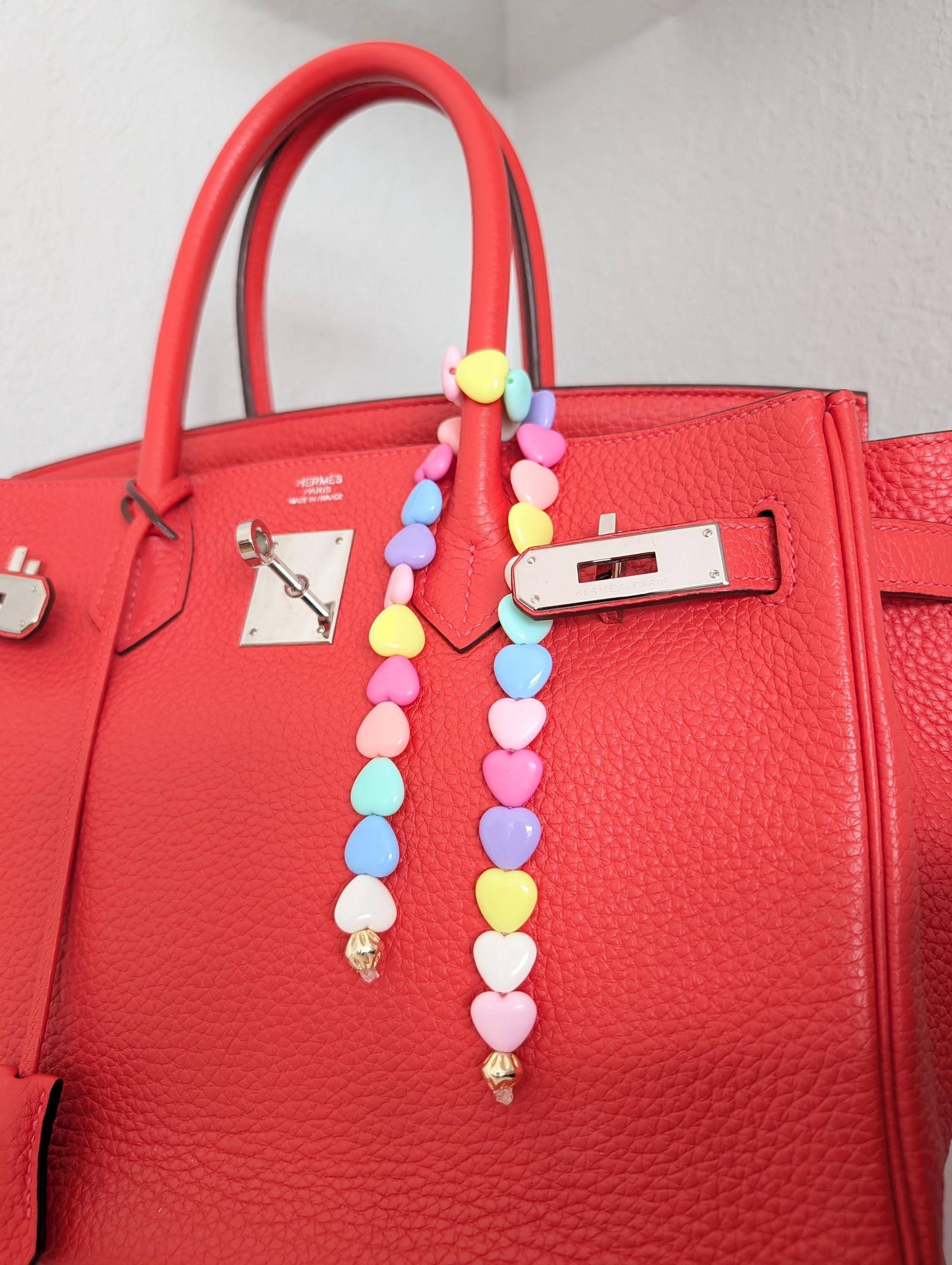 Pastel Heart Bag Charm – Handmade Beaded Handbag Charm with Gold Accents | Matching Bracelet Available