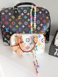 Colorful Evil Eye Bag Charm – Handmade Beaded Handbag Charm with Smiley, Freshwater Pearls & Hearts