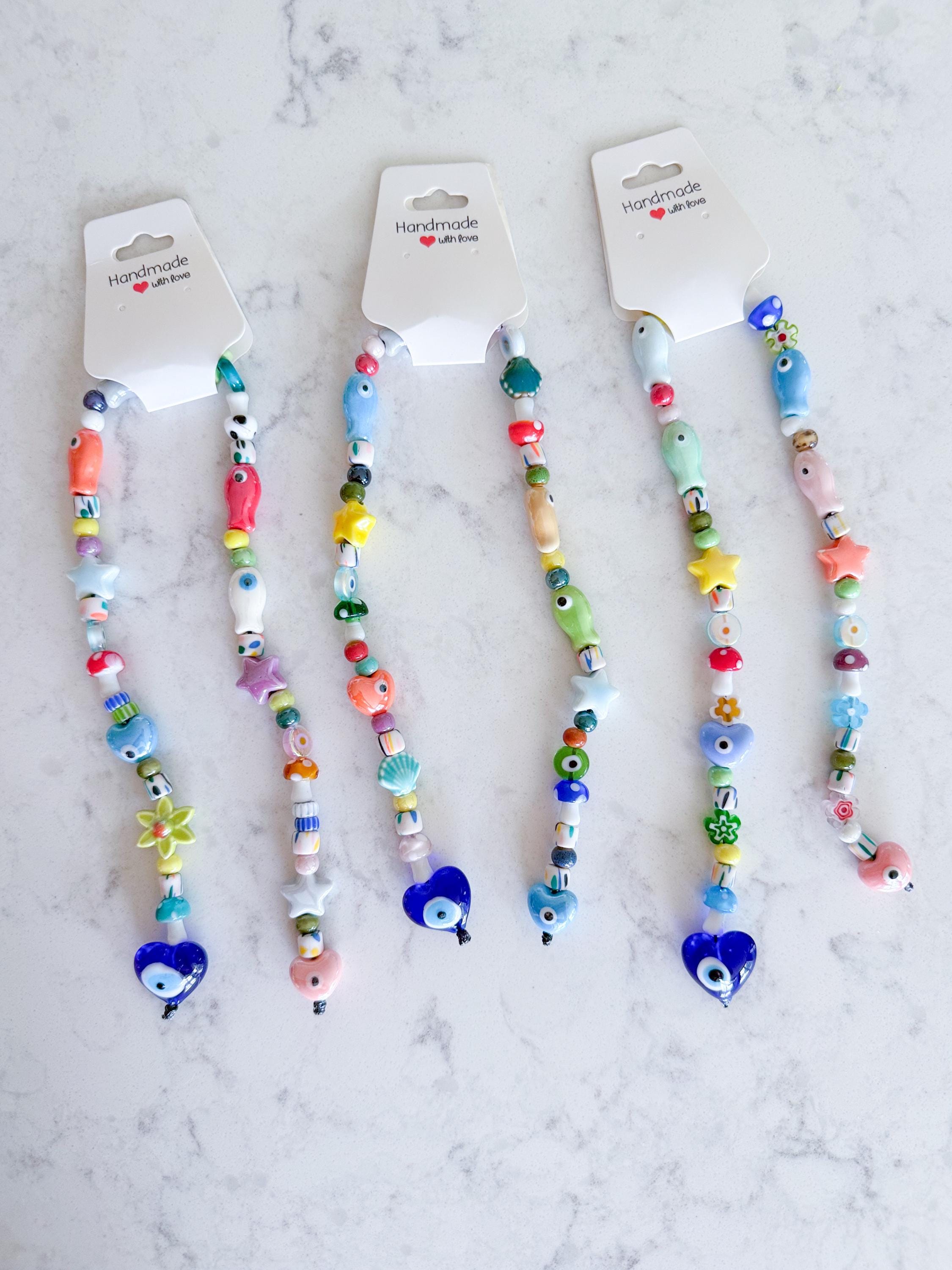 Handmade Ceramic Beaded Bag Charm – Evil Eye, Fish & Mushroom