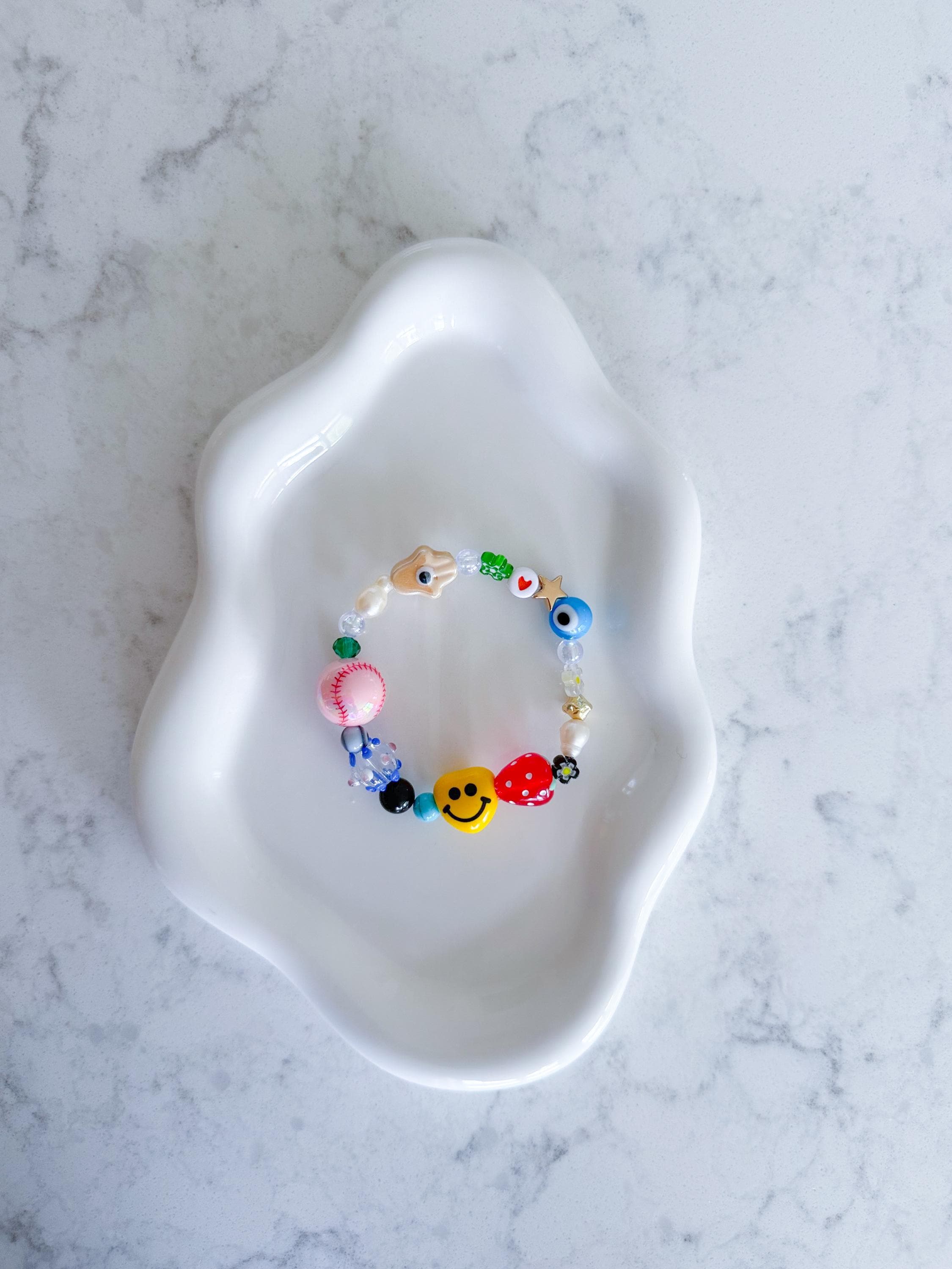 Chunky Beaded Bracelet, Freshwater Pearl, Turquoise, Evil Eye, Hamsa, Smiley Charm, Sports, Hamsa