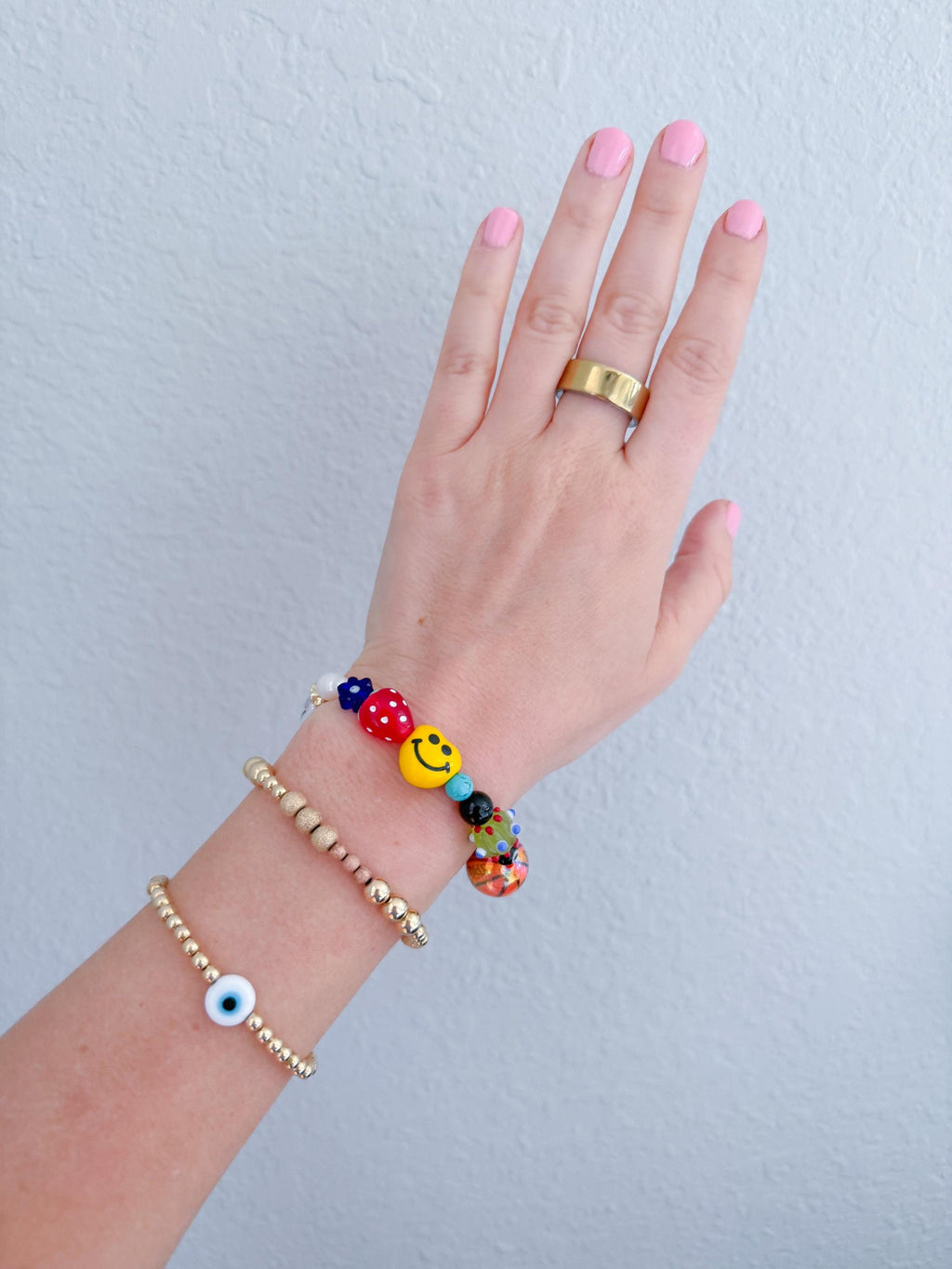 Chunky Beaded Bracelet, Freshwater Pearl, Turquoise, Evil Eye, Hamsa, Smiley Charm, Sports, Hamsa
