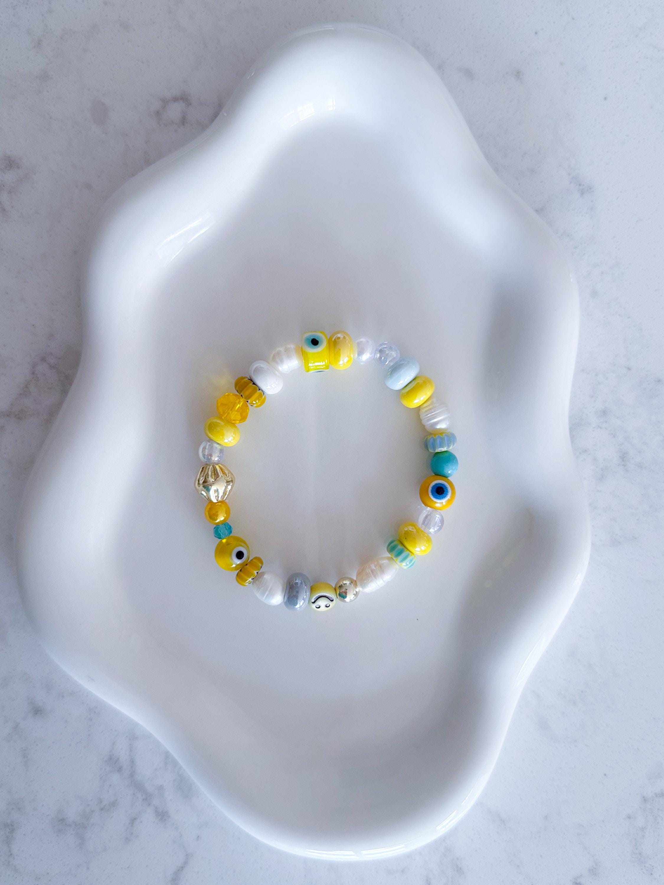 Evil Eye Beaded Bracelet, Freshwater Pearl Chunky Bracelet, Gold Statement Stack, Turquoise, Protection Jewelry