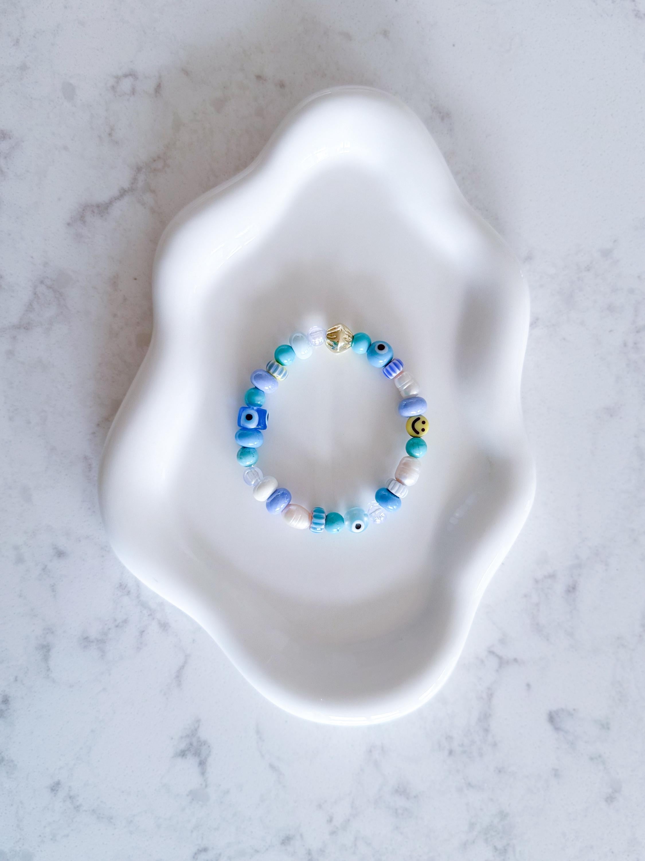 Evil Eye Beaded Bracelet, Freshwater Pearl Chunky Bracelet, Gold Statement Stack, Turquoise, Protection Jewelry