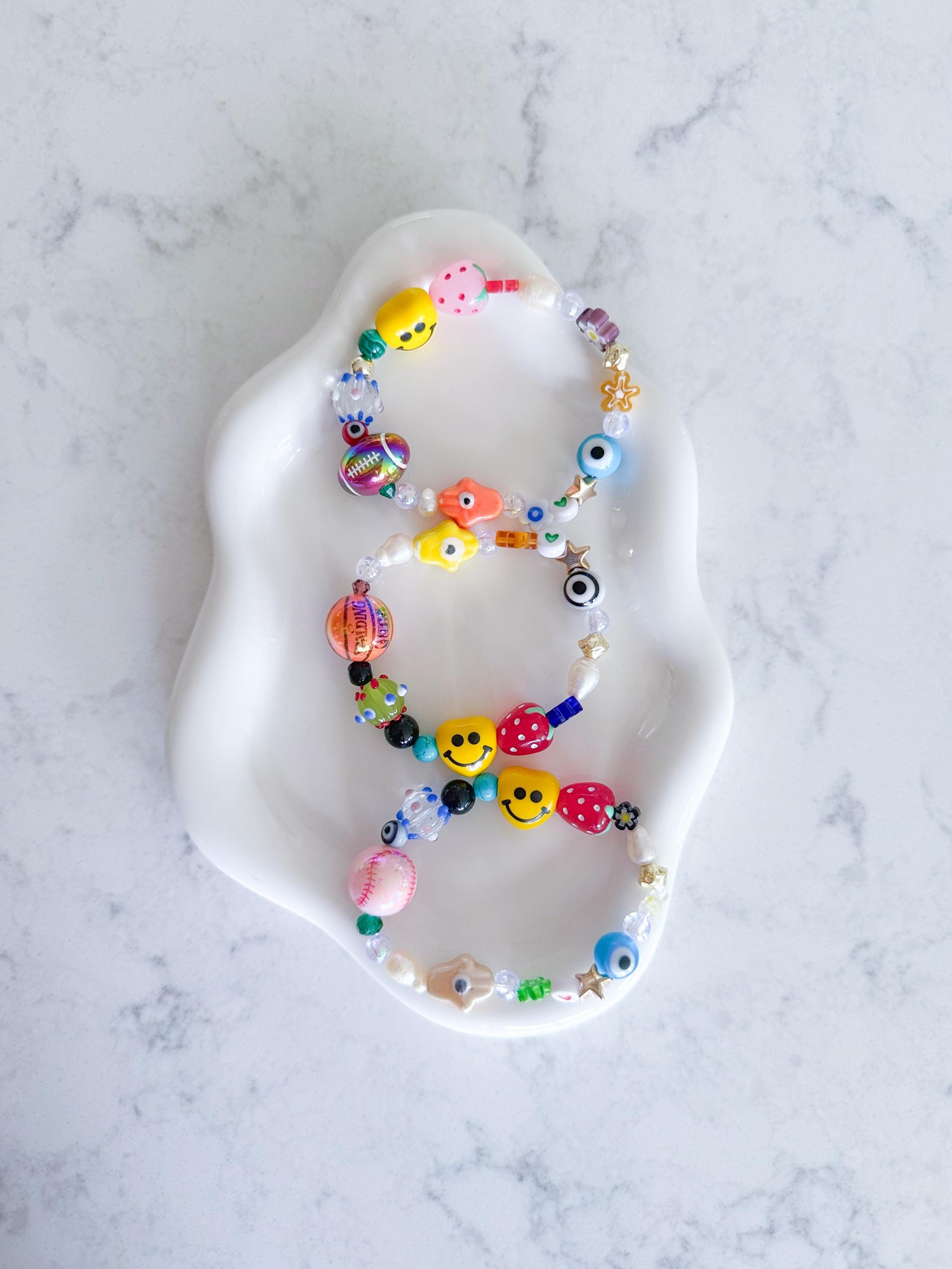 Chunky Beaded Bracelet, Freshwater Pearl, Turquoise, Evil Eye, Hamsa, Smiley Charm, Sports, Hamsa