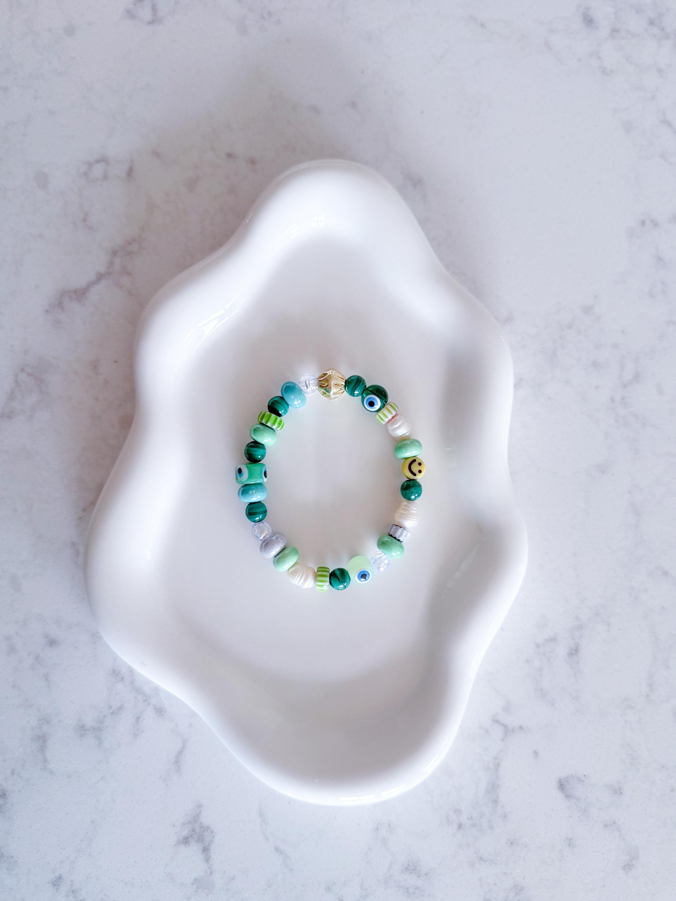 Evil Eye Beaded Bracelet, Freshwater Pearl Chunky Bracelet, Gold Statement Stack, Turquoise, Protection Jewelry