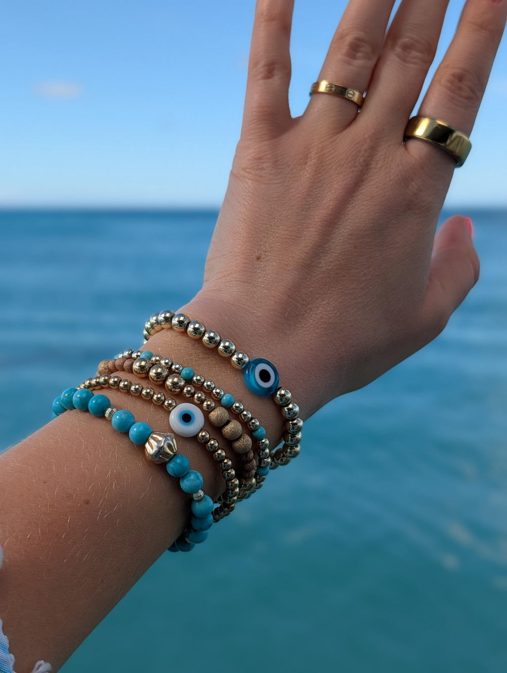 14k Gold Filled Mixed Bead Bracelet Yellow & Rose Gold Sparkle, Dainty Stacking, Everyday Luxury