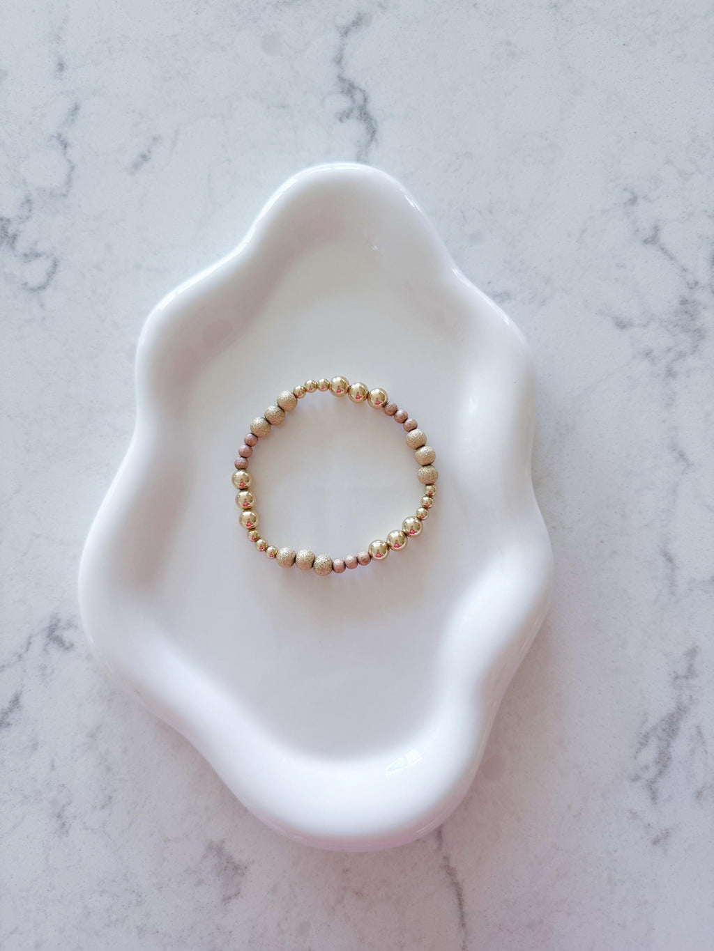 14k Gold Filled Mixed Bead Bracelet Yellow & Rose Gold Sparkle, Dainty Stacking, Everyday Luxury