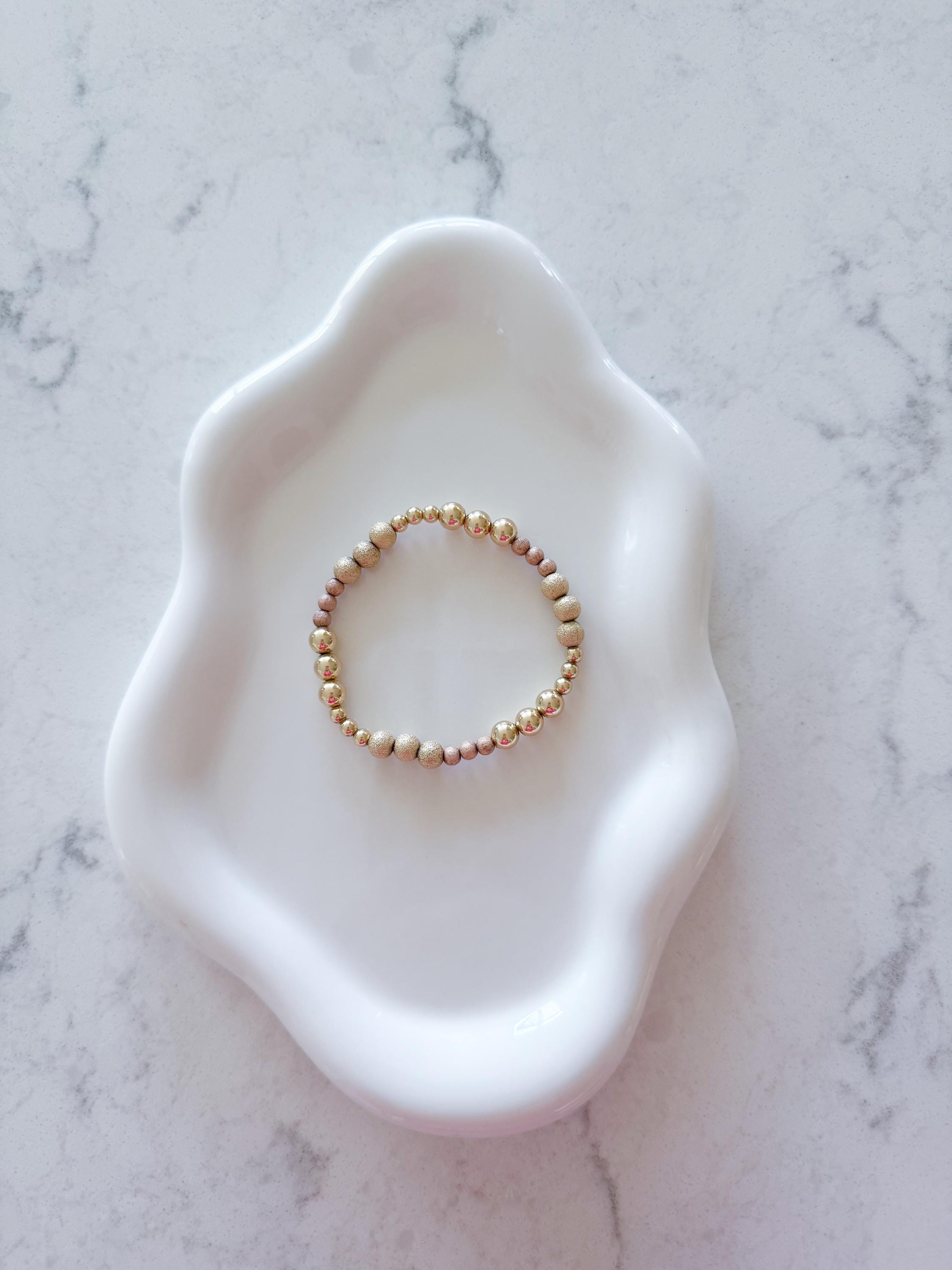 14k Gold Filled Mixed Bead Bracelet Yellow & Rose Gold Sparkle, Dainty Stacking, Everyday Luxury