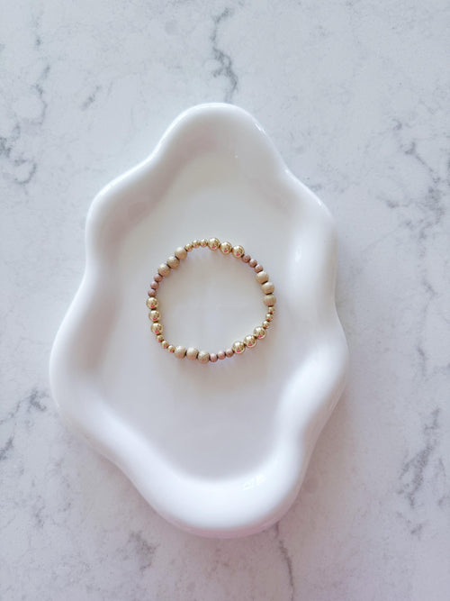14k Gold Filled Mixed Bead Bracelet Yellow & Rose Gold Sparkle, Dainty Stacking, Everyday Luxury