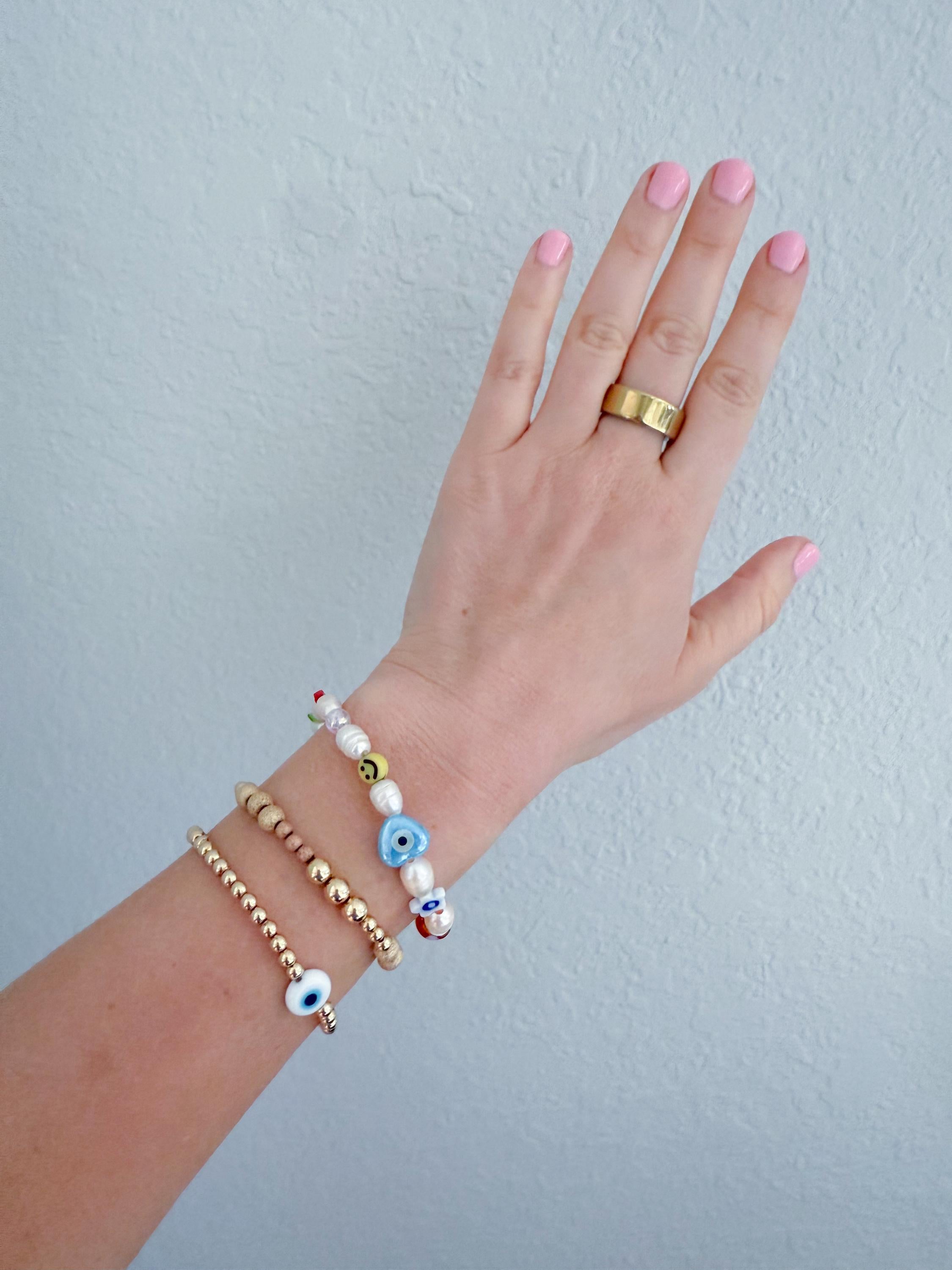 14k Gold Filled Mixed Bead Bracelet Yellow & Rose Gold Sparkle, Dainty Stacking, Everyday Luxury