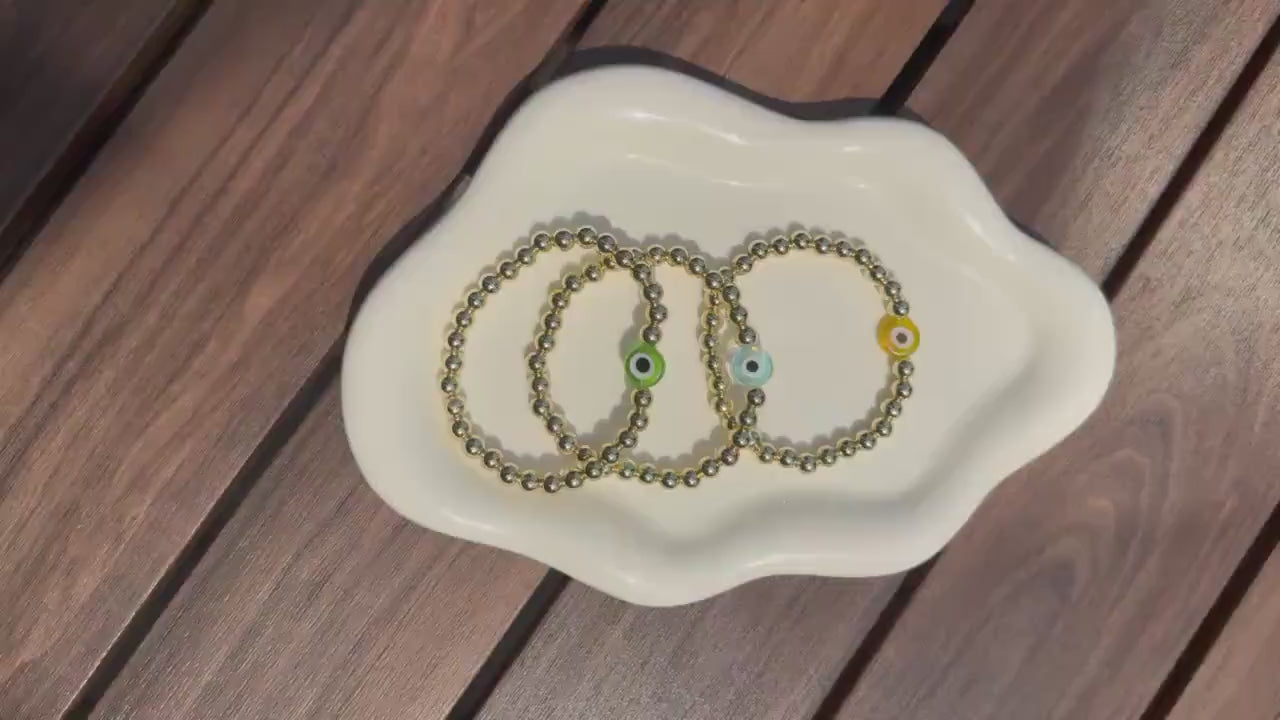 14kt Gold-Plated Evil Eye Bracelet with Gold-Filled Beads