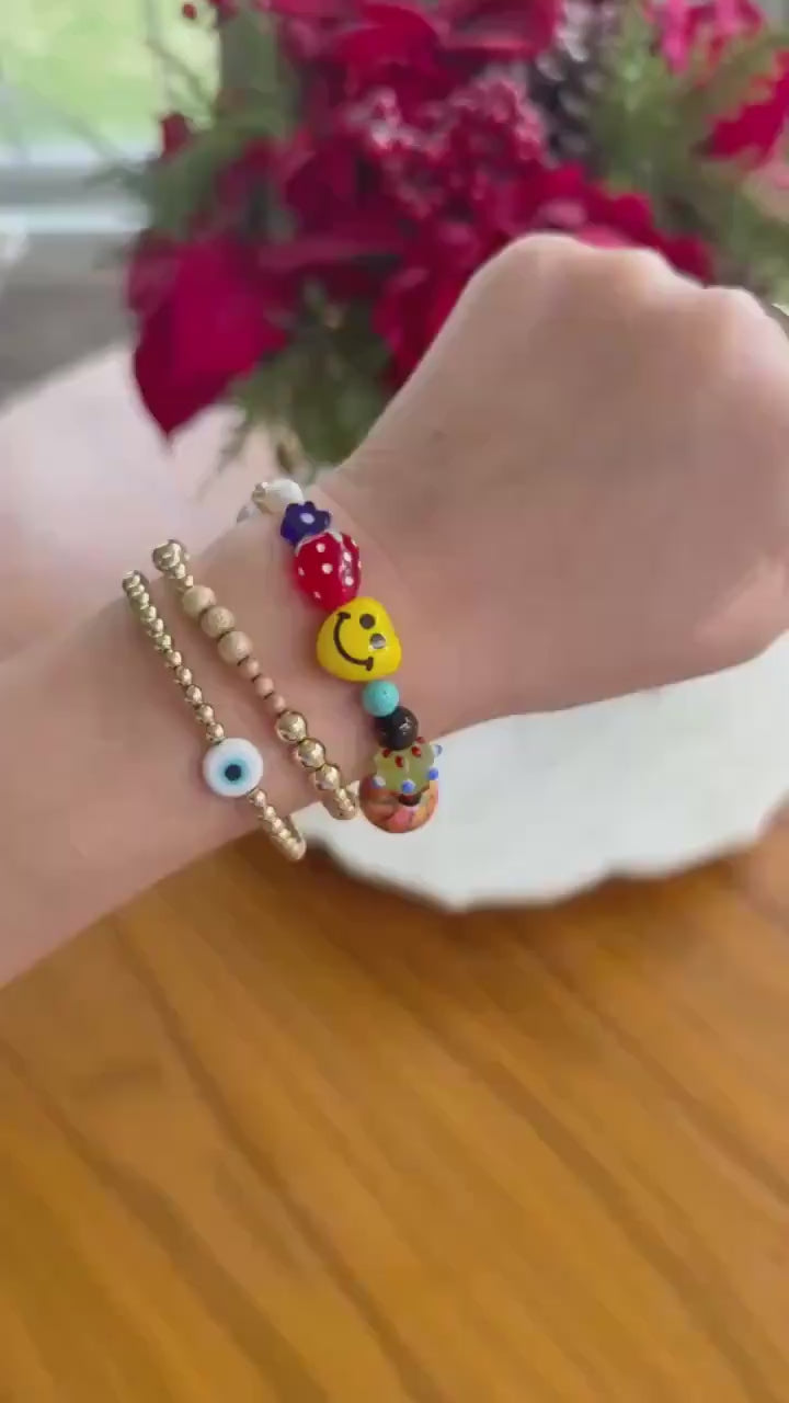 14k Gold Filled Mixed Bead Bracelet Yellow & Rose Gold Sparkle, Dainty Stacking, Everyday Luxury
