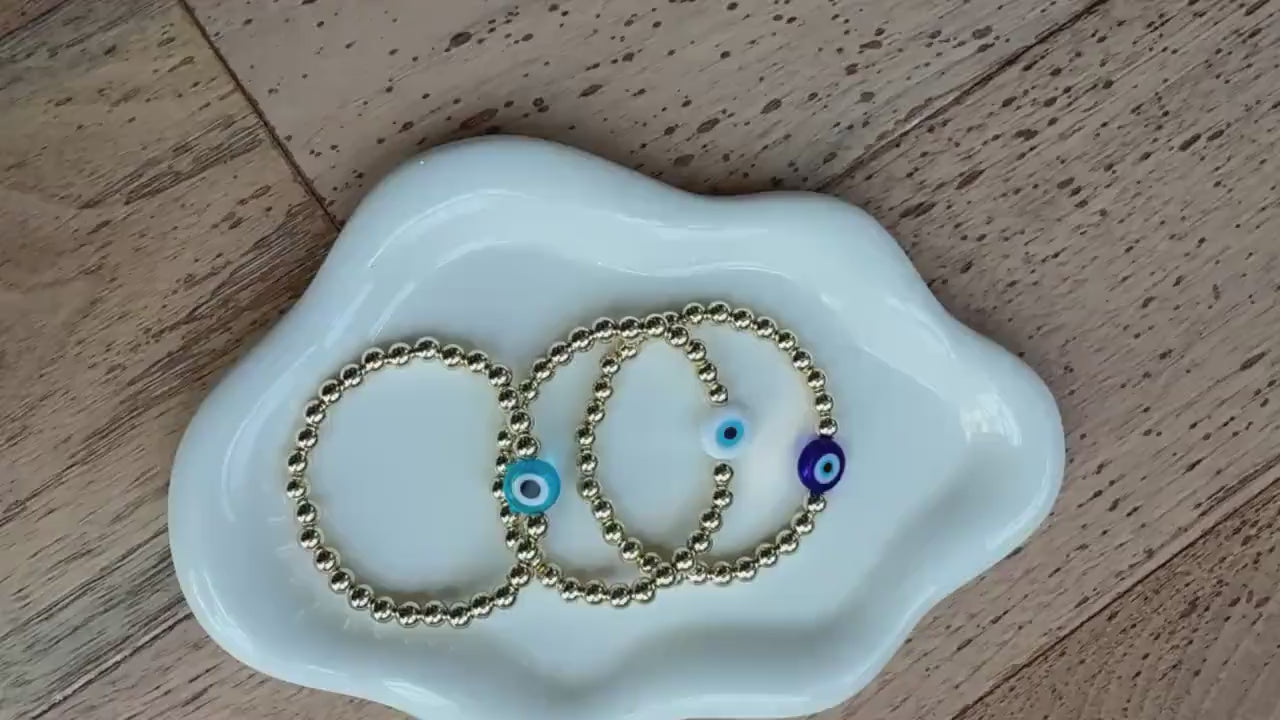 14kt Gold-Filled or Gold Plated Evil Eye Beaded Bracelet with Big Evil Eye Glass