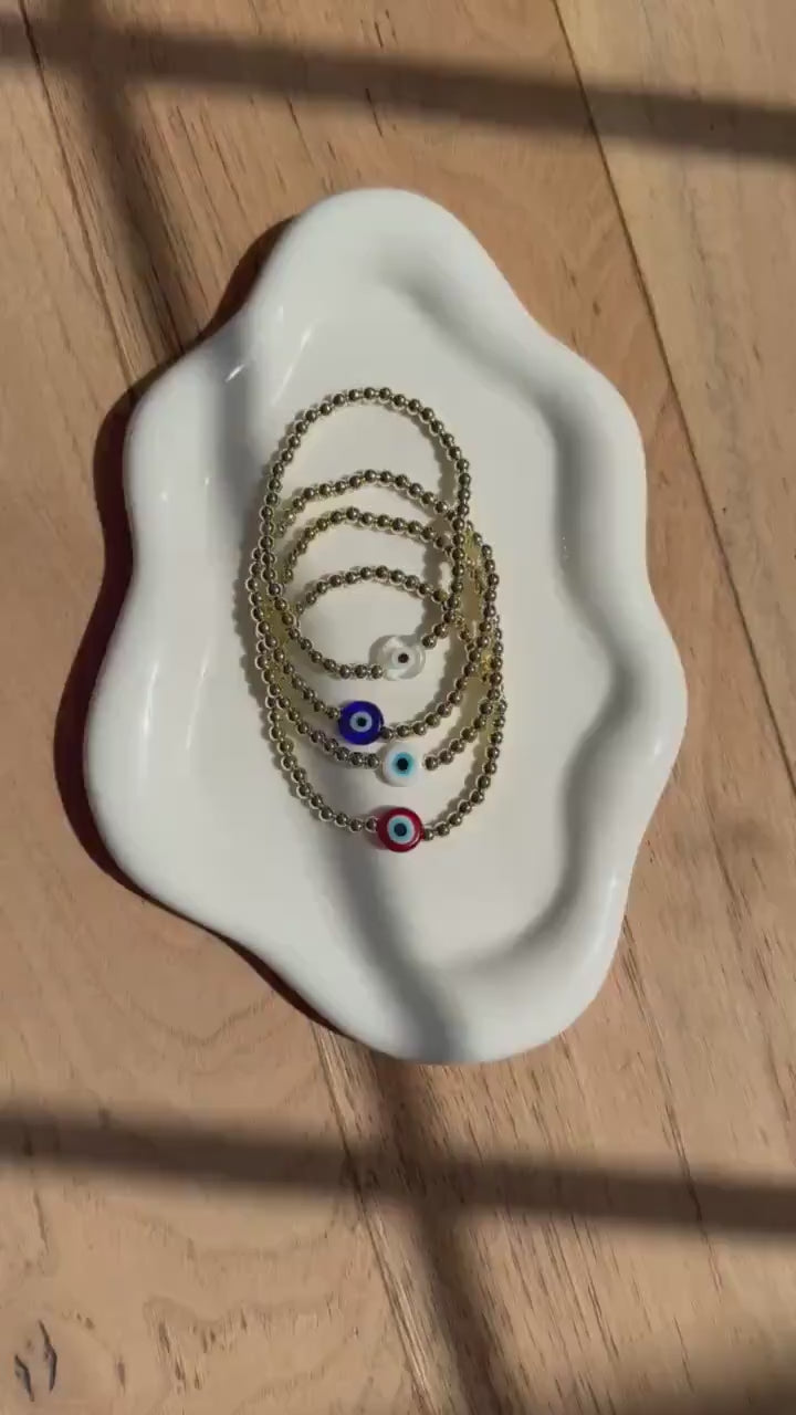 14kt Gold-Filled Evil Eye Beaded Bracelet with Glass Charm, Gold-Filled Beads