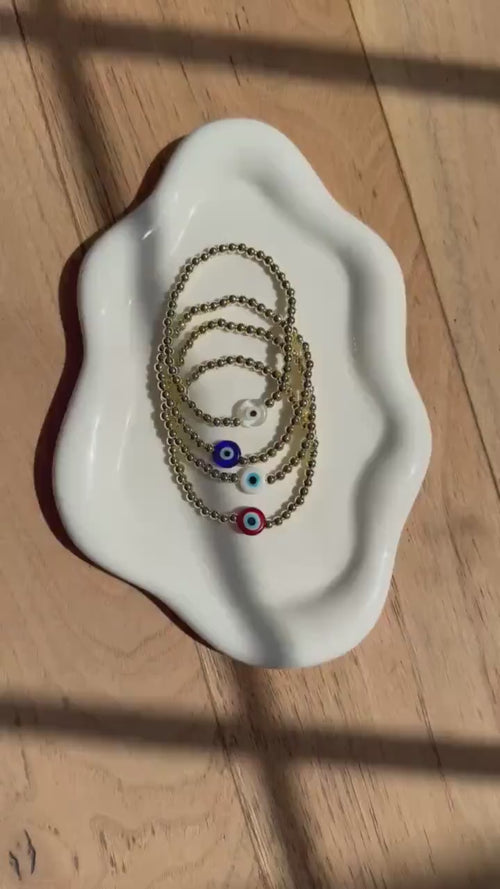 14kt Gold-Filled Evil Eye Beaded Bracelet with Glass Charm, Gold-Filled Beads