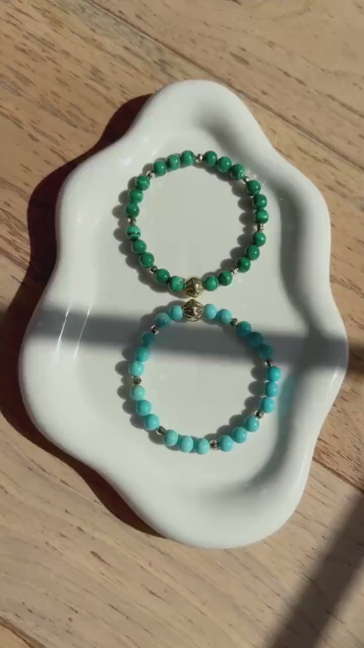 Malachite Beaded Bracelet | 14KT Gold Plated Accents, Healing Stone