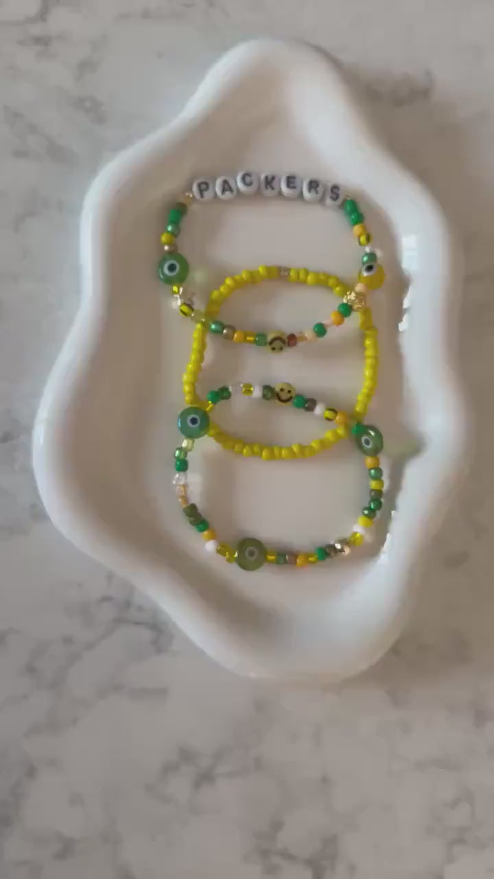 Custom NFL Team Beaded Bracelet: 14kt Gold-Plated, Handmade Game Day Jewelry